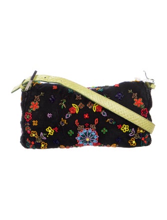 Fendi Python-Trimmed Beaded Baguette