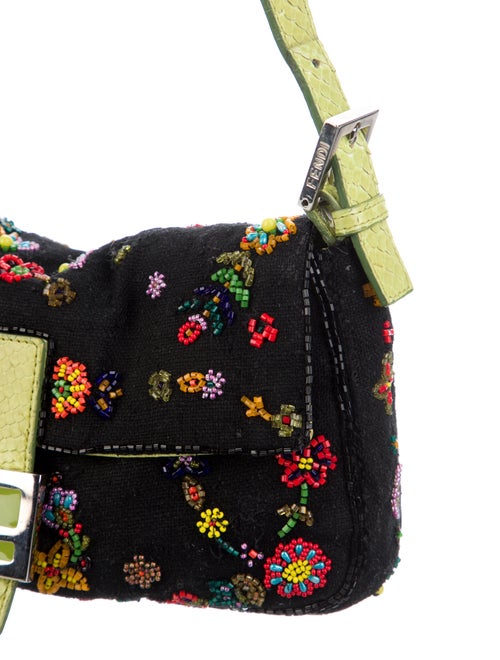 Fendi Python-Trimmed Beaded Baguette