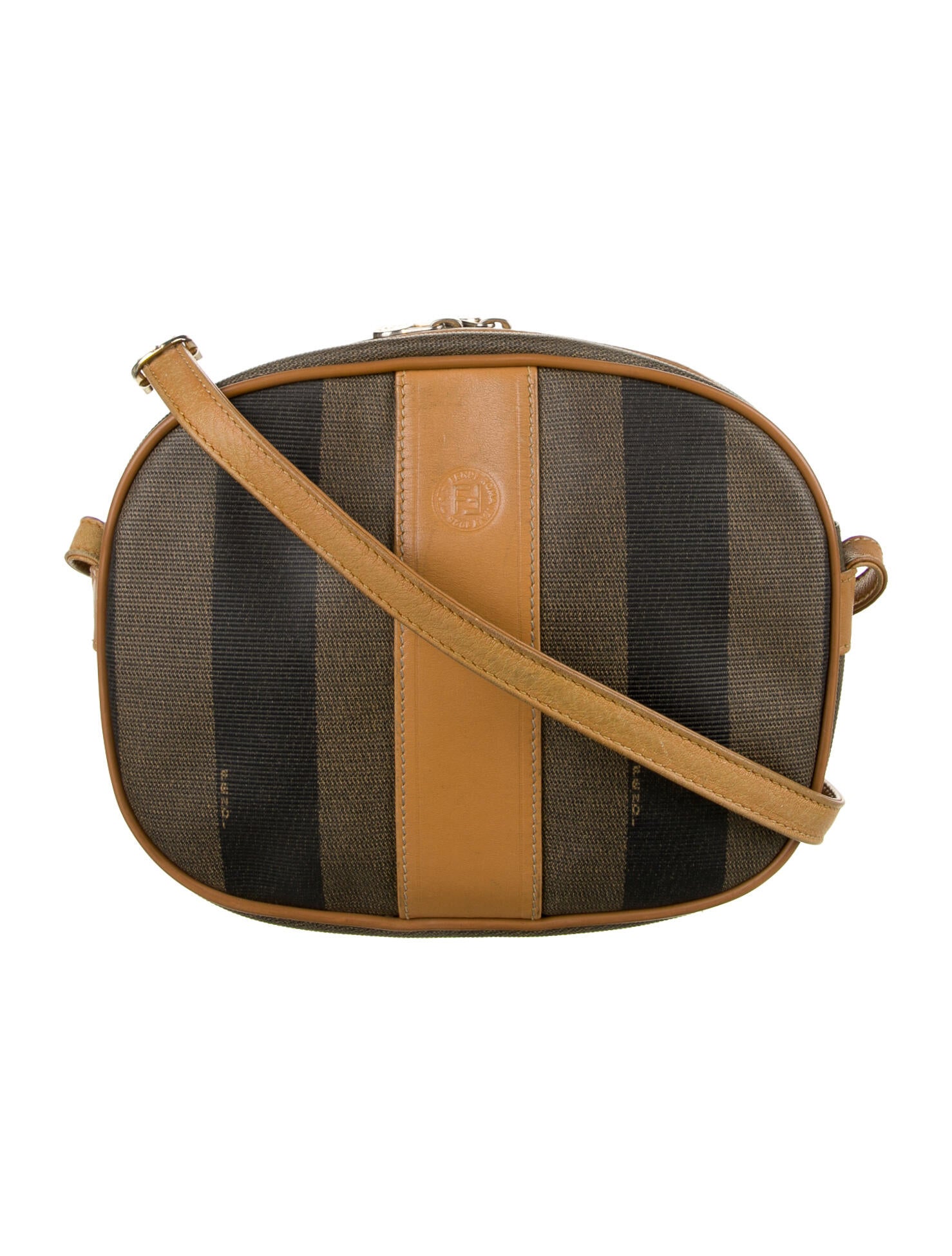 Fendi Vintage Pequin Stripe Crossbody Bag Brown Crossbody Bags