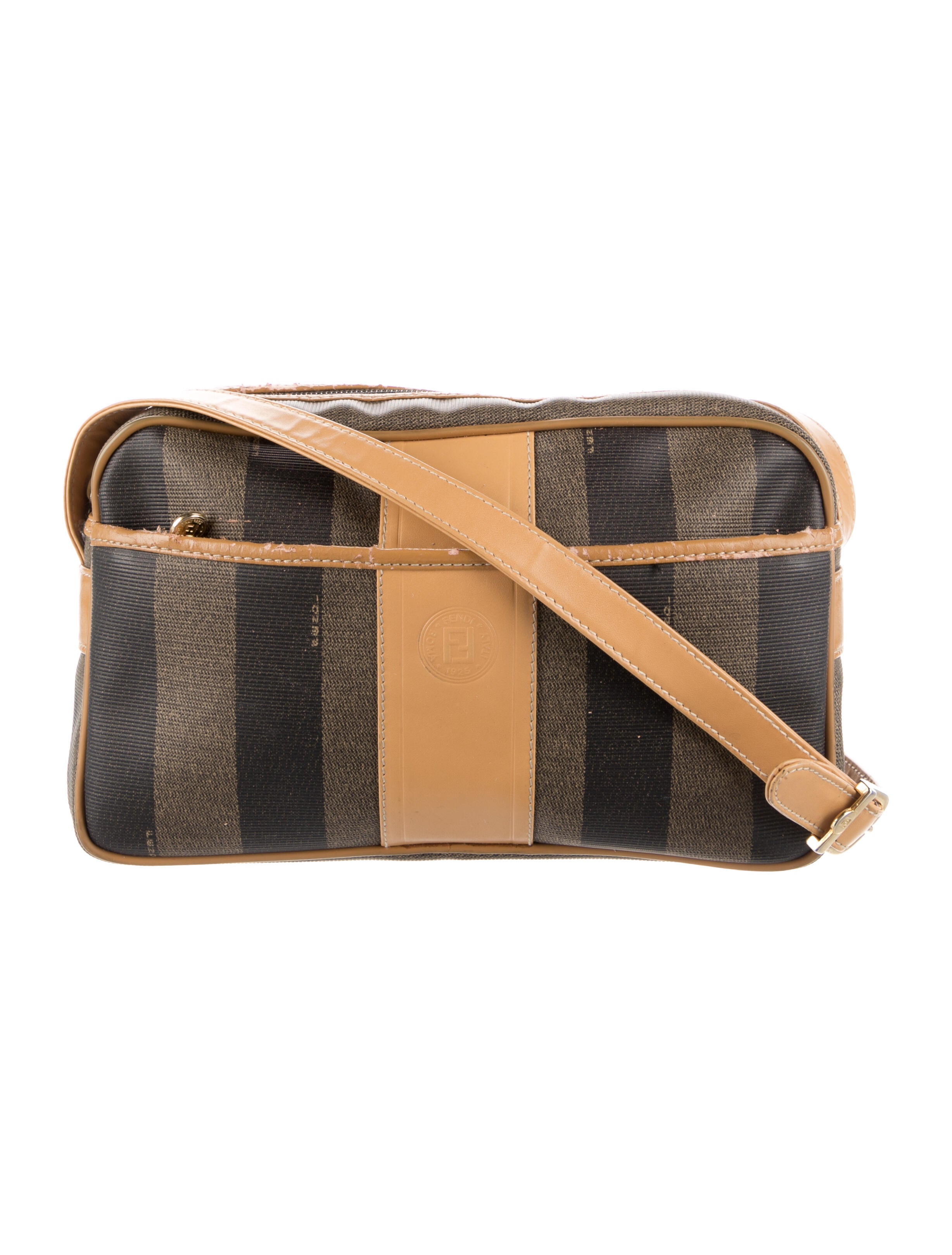Fendi Vintage Pequin Stripe Crossbody Bag Brown Crossbody Bags