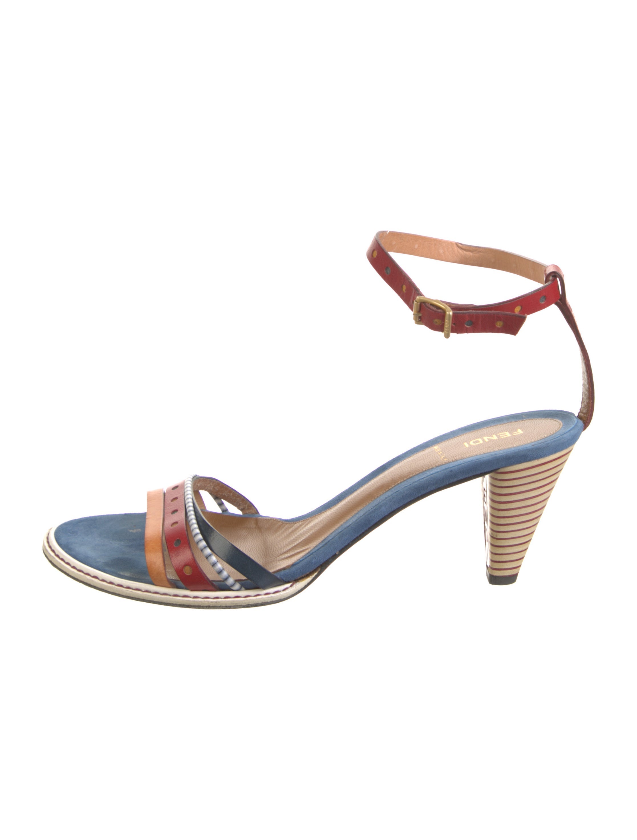 Fendi Leather Striped Sandals Blue Sandals, Shoes FEN272922 The RealReal