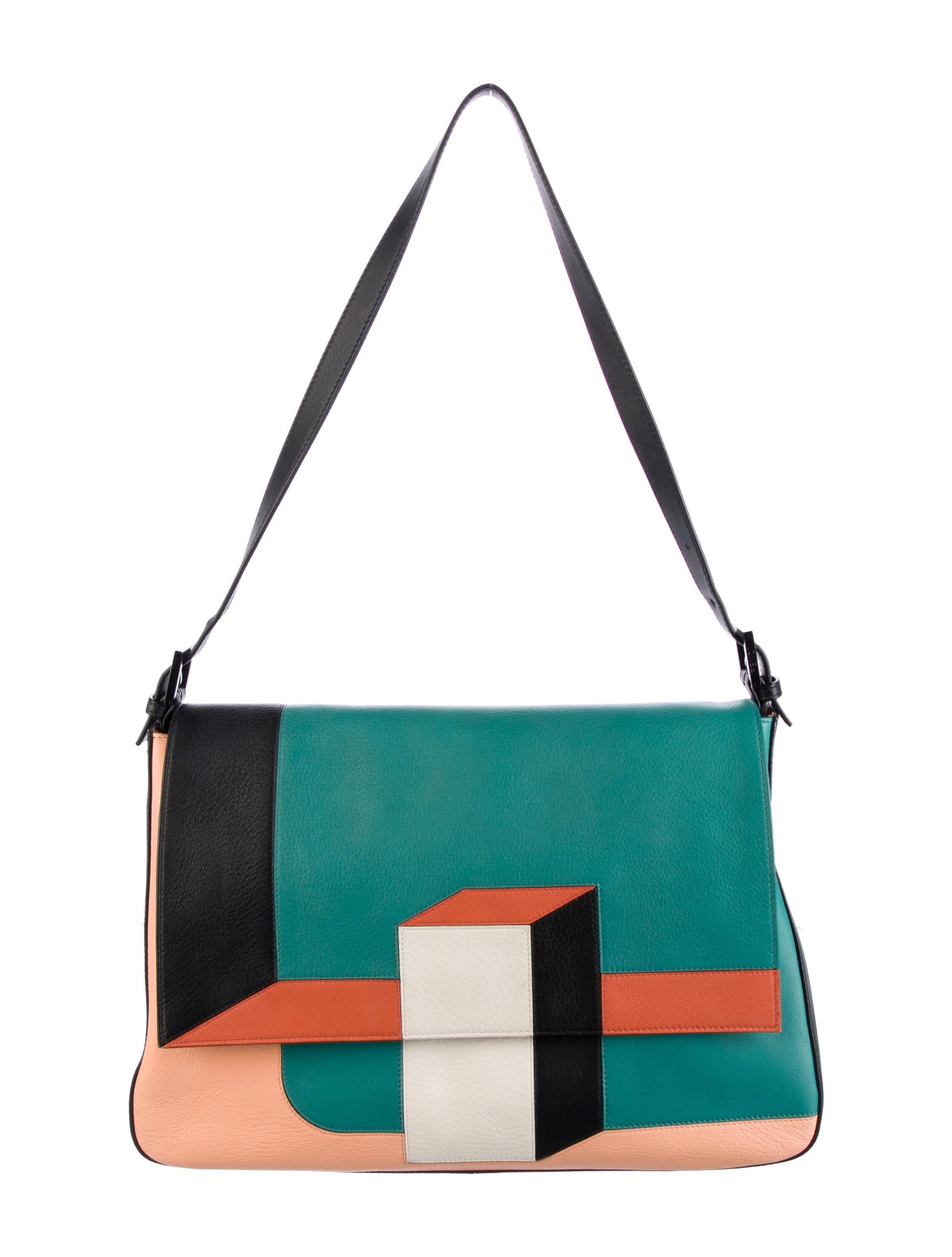 Fendi Leather Big Mama Baguette Green Shoulder Bags, Handbags