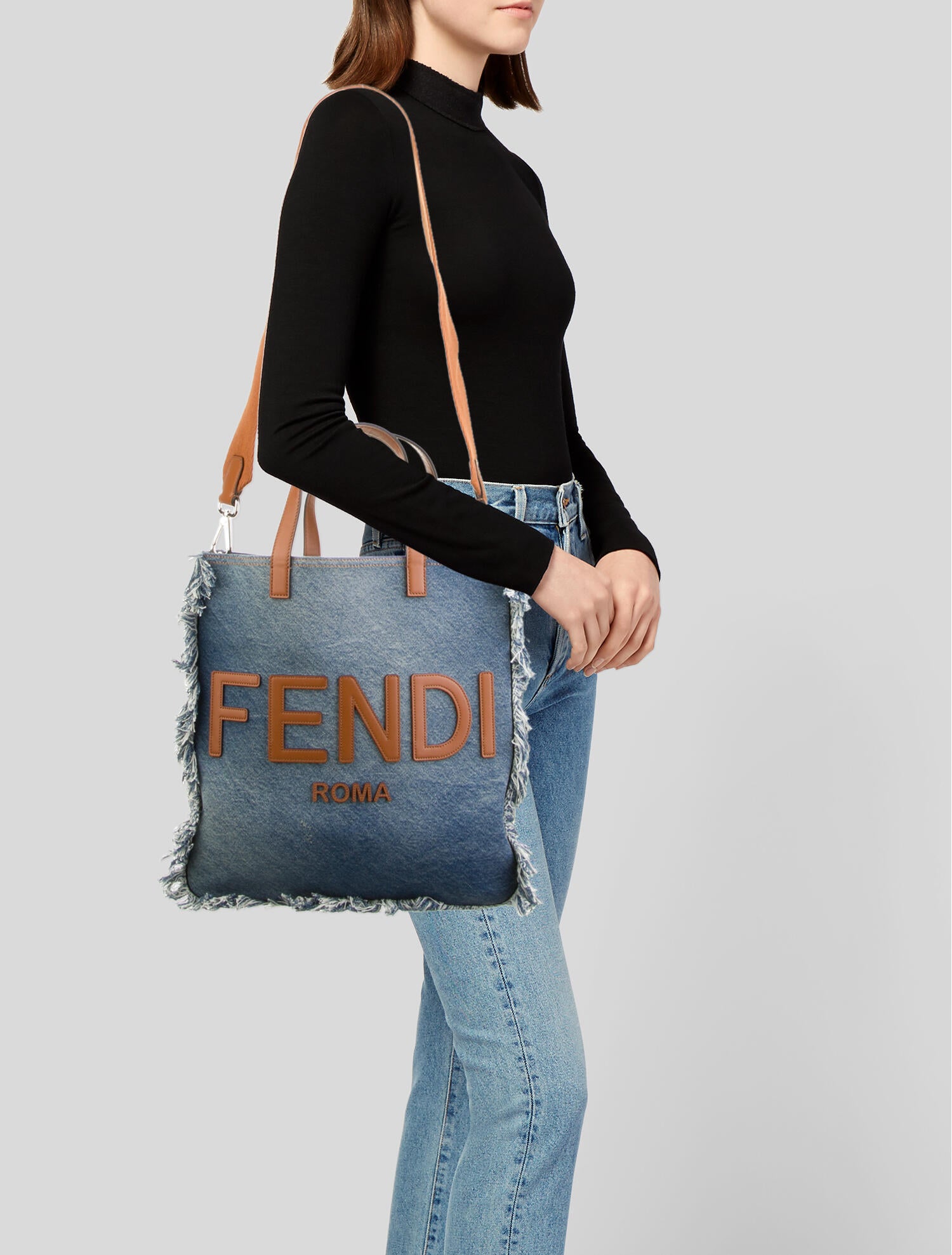 Fendi 2023 Denim Fringe Tote - Brown Totes, Handbags - FEN274808