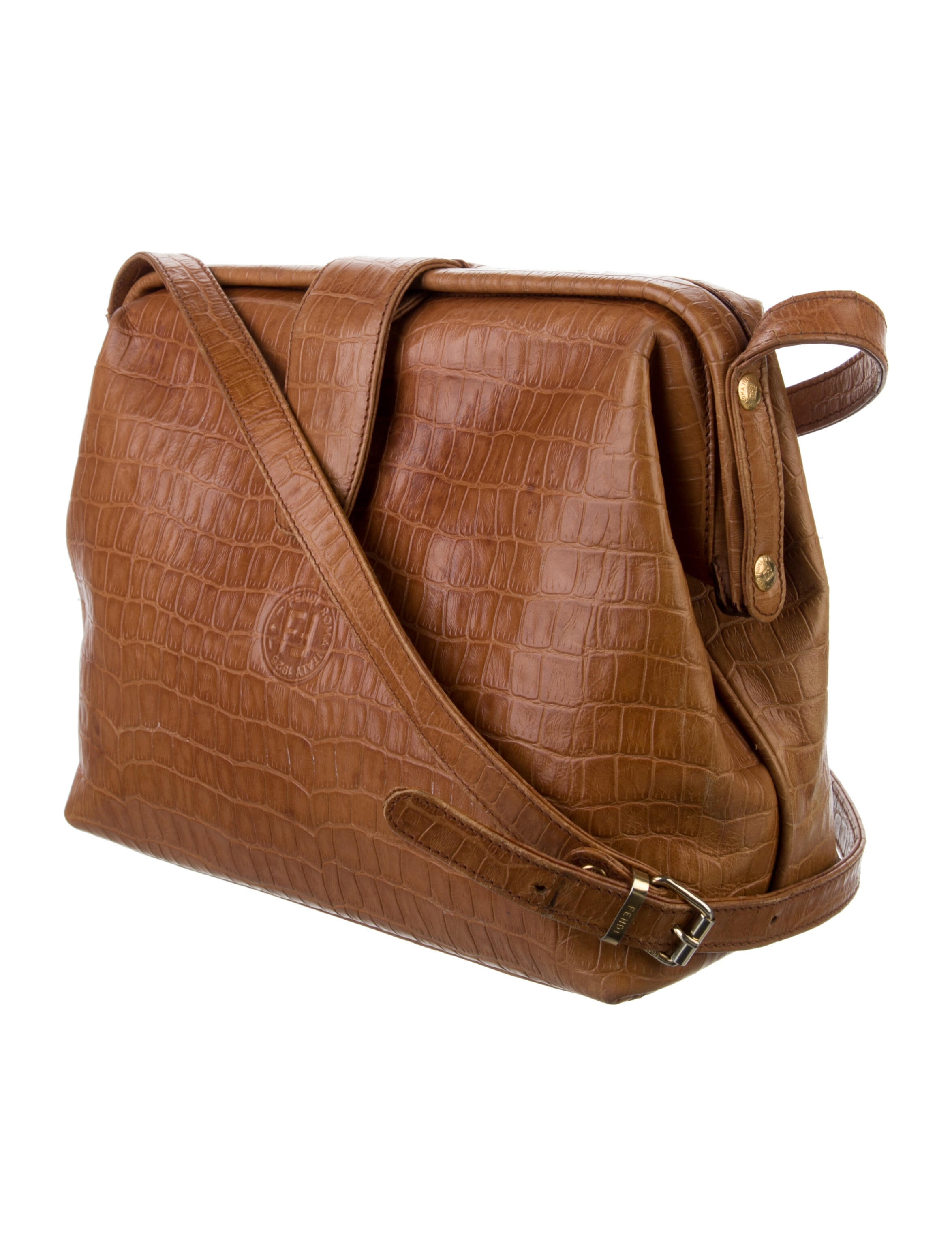 Fendi Crocodile Frame Crossbody Bag Brown Crossbody Bags, Handbags