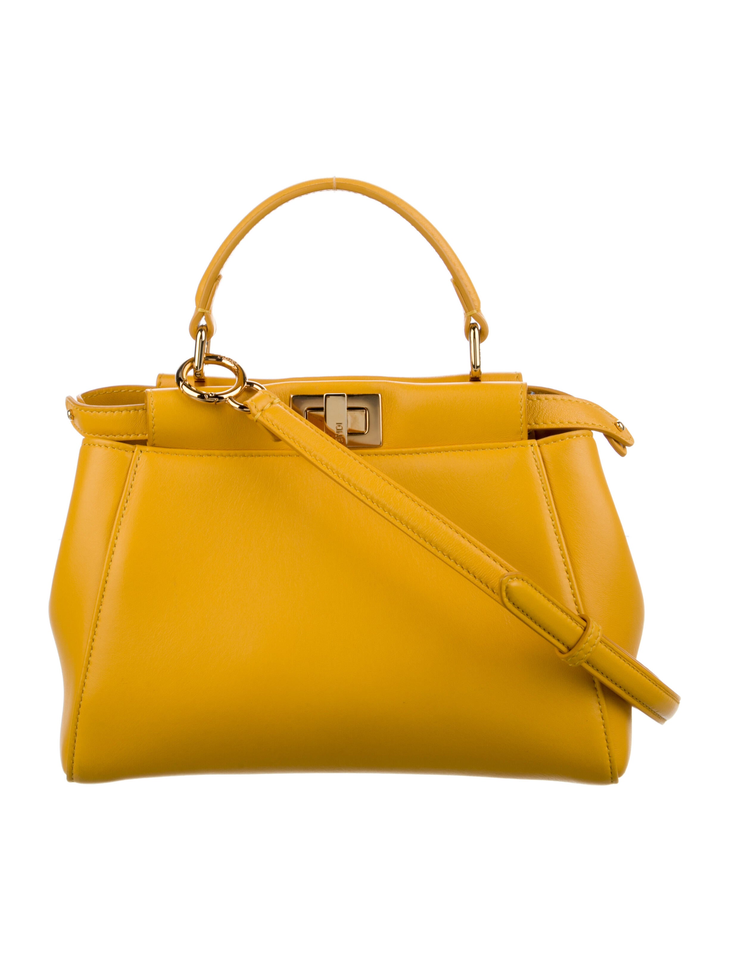 Fendi 2021 Mini Peekaboo Handle Bag w/ Strap Yellow Handle Bags