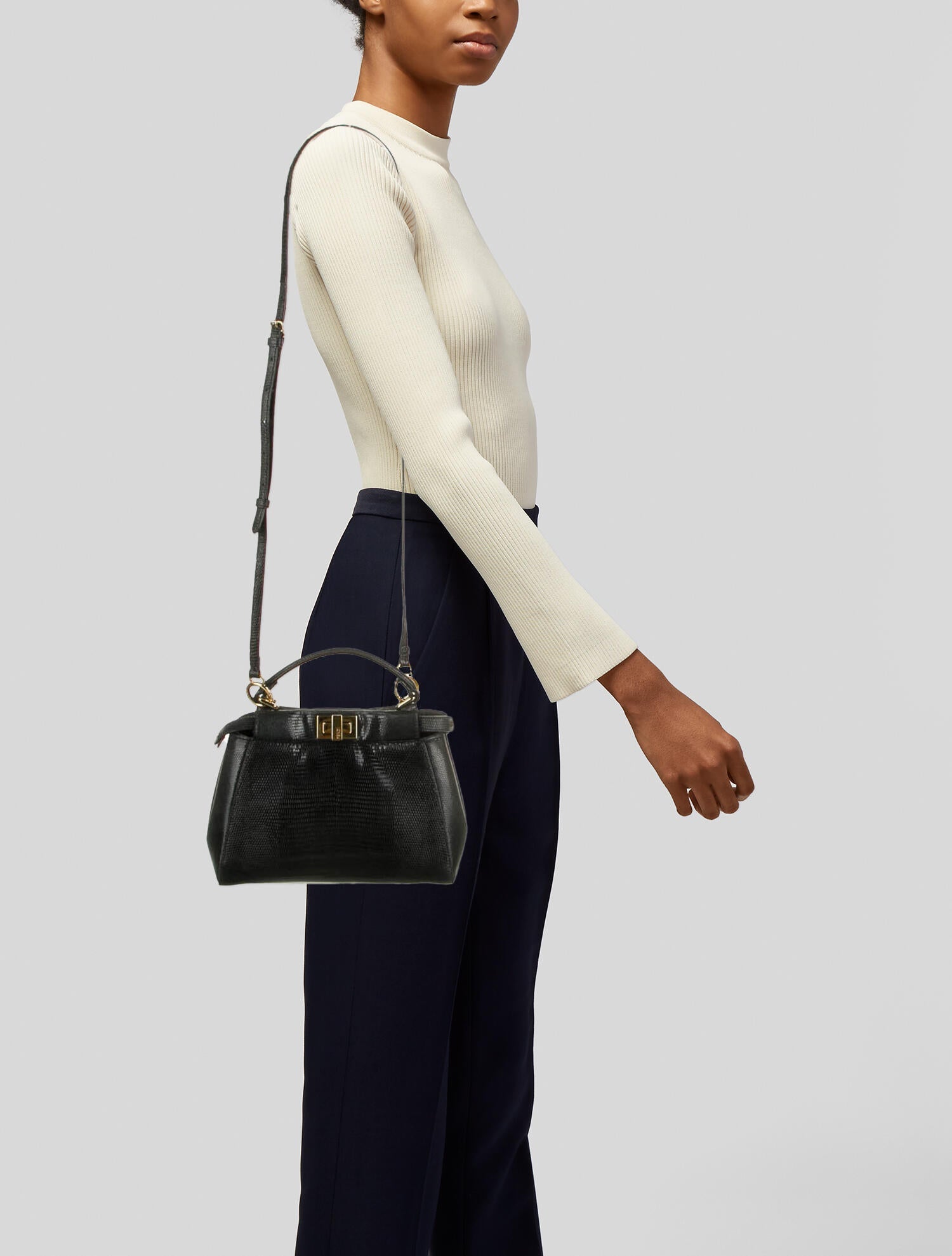 FENDIバッグ Fendi Mini Lizard Peekaboo Handle Bag - Black Handle Bags
