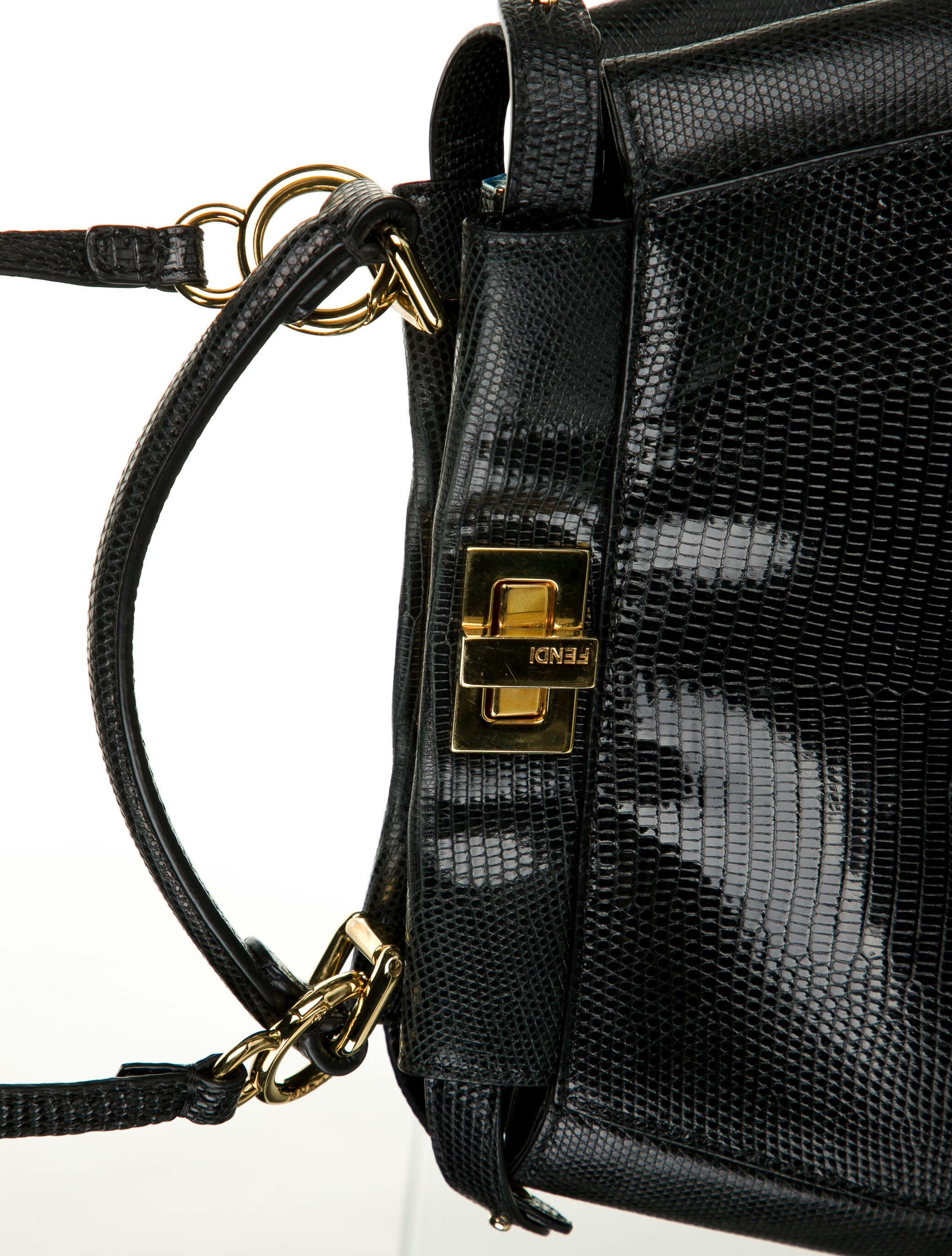 Fendi Mini Lizard Peekaboo Handle Bag - Black Handle Bags