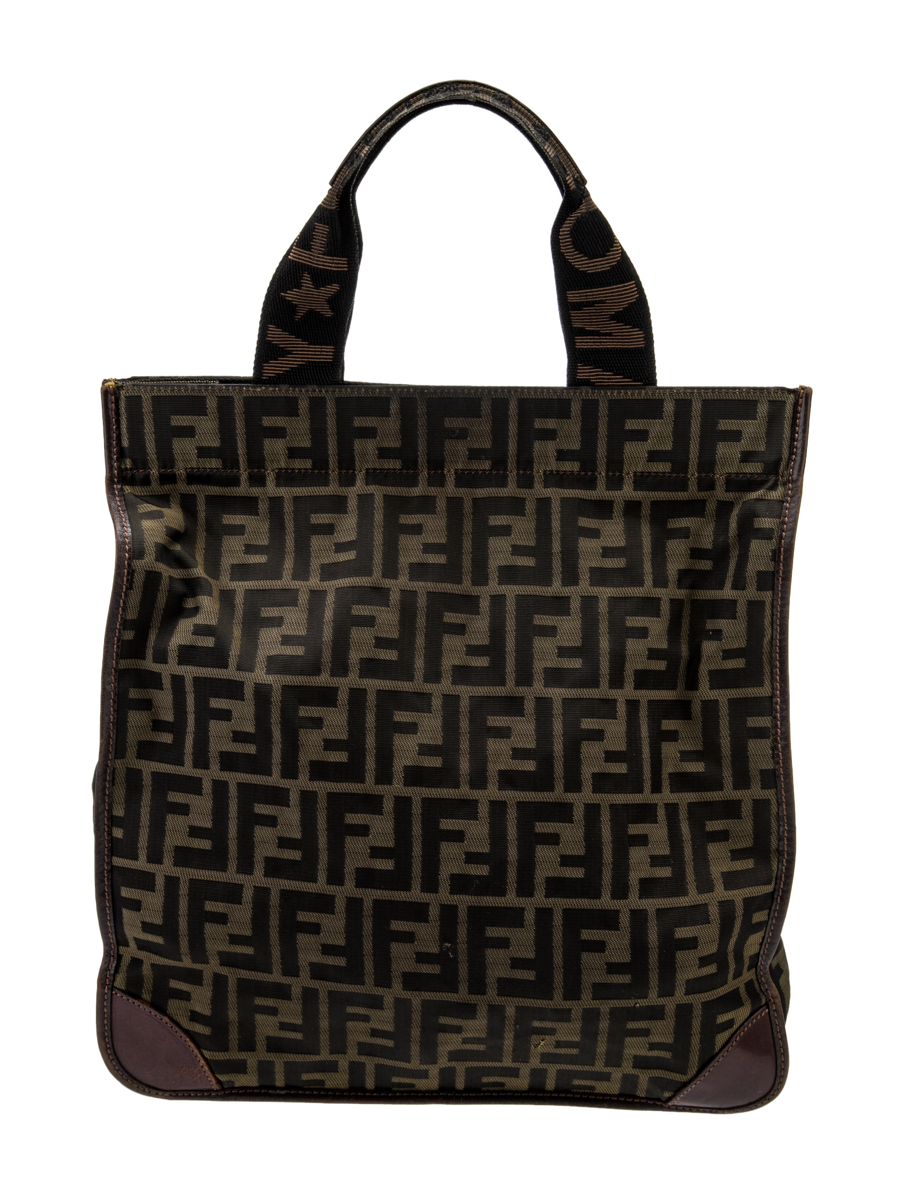 Fendi Leather Trimmed Zucca Medium Foldable Tote