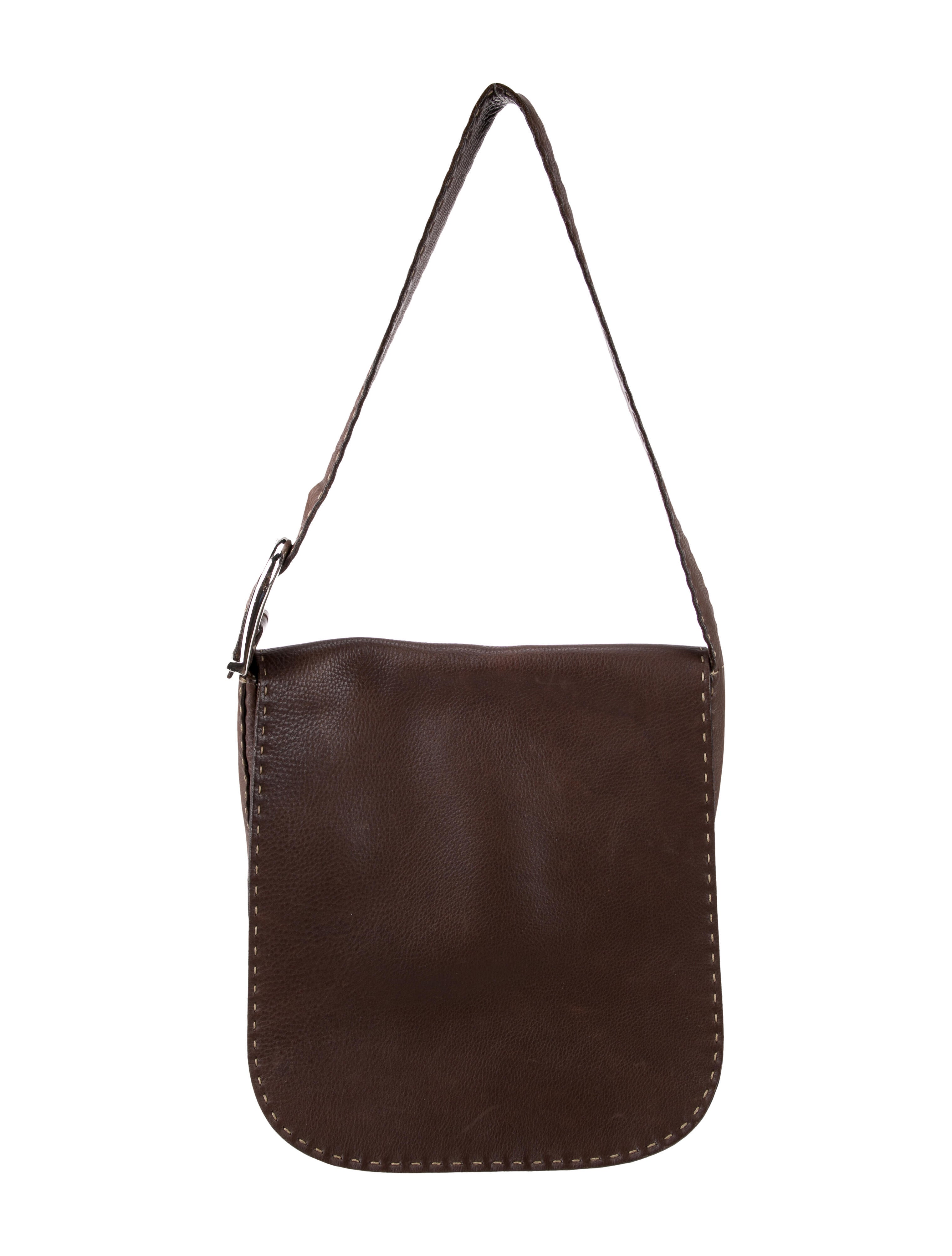 Fendi Leather Selleria Shoulder Bag Brown Shoulder Bags, Handbags