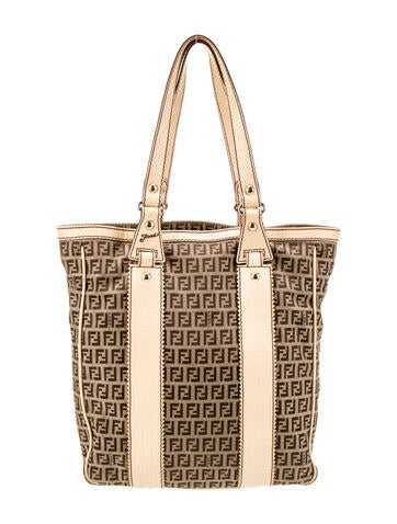 Fendi Totes Leather-Trimmed Zucchino Tote