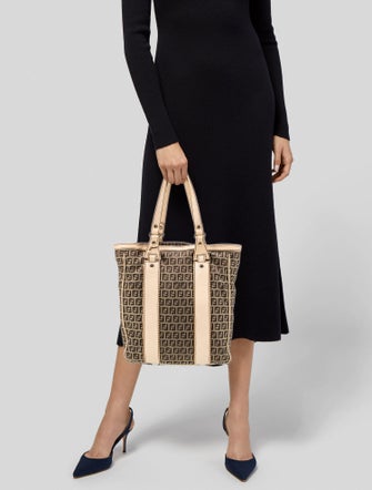 Fendi Leather-Trimmed Zucchino Tote