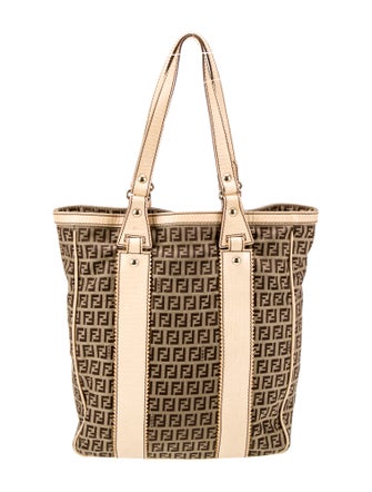 Fendi Leather-Trimmed Zucchino Tote