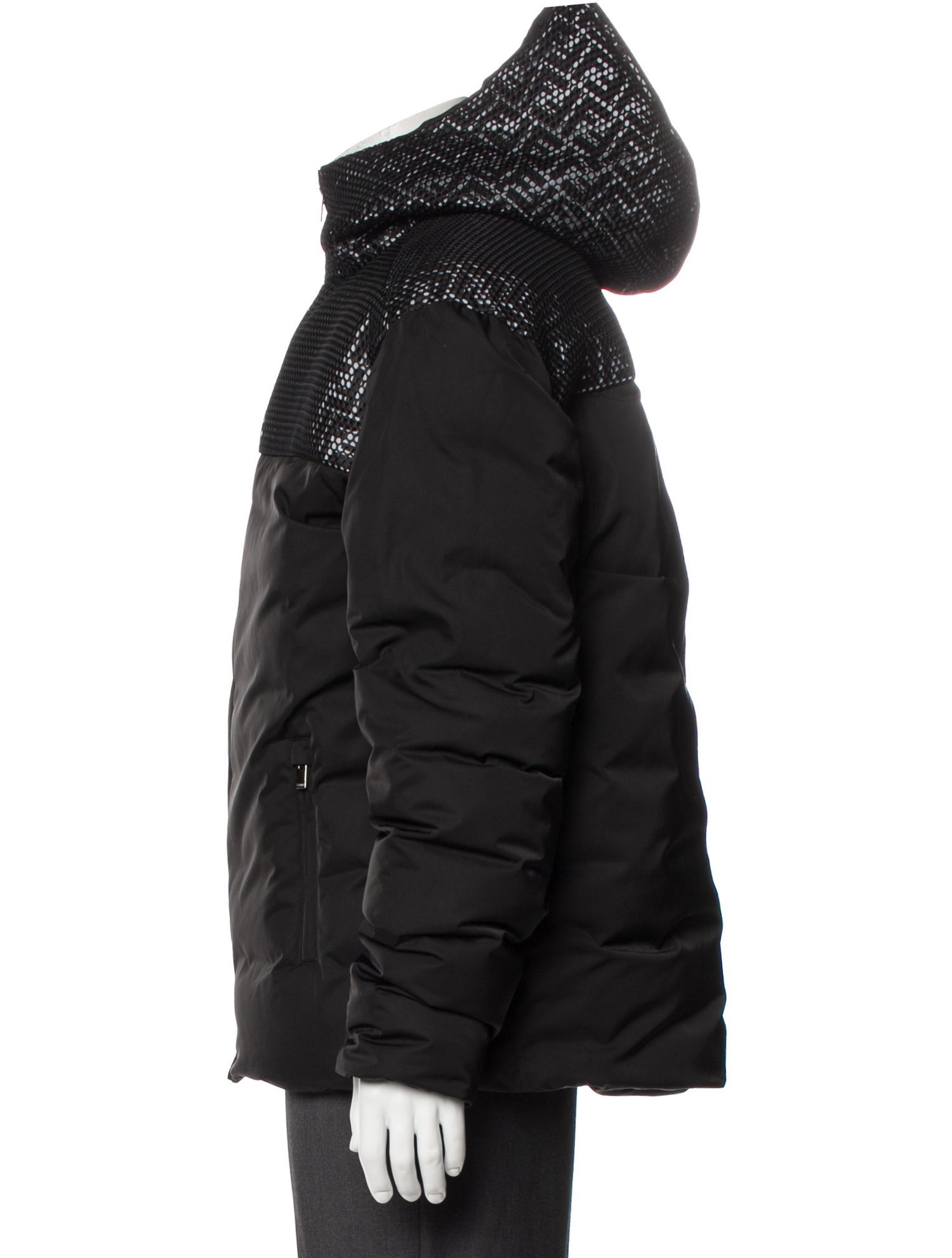 Fendi Zucca FF Logo Printed Puffer Coat - Black Outerwear
