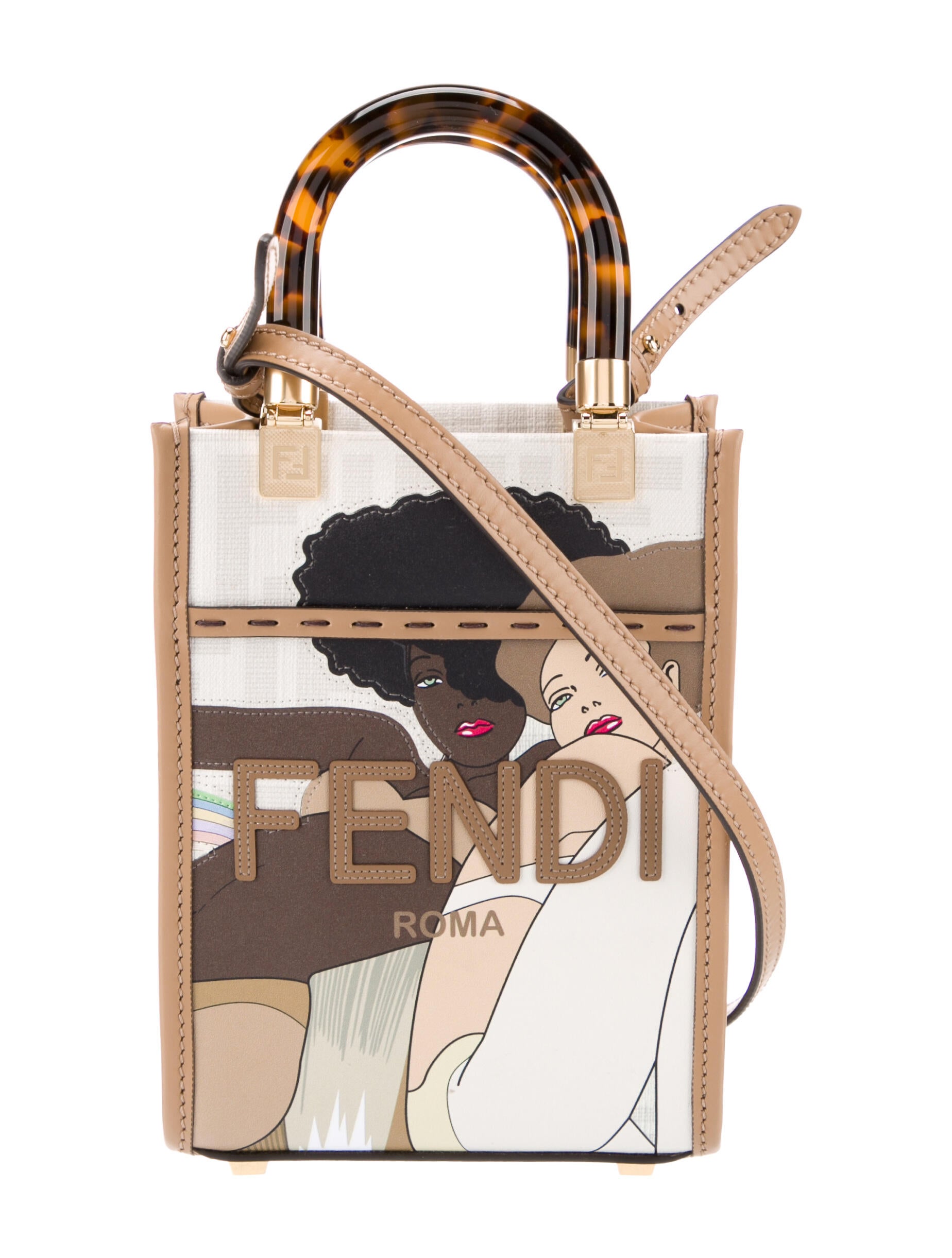 ハンドバッグ FENDI SUNSHINE MINI CANVAS BAG Fendi Sunshine Mini Bag In Canvas And Patent Leather トート