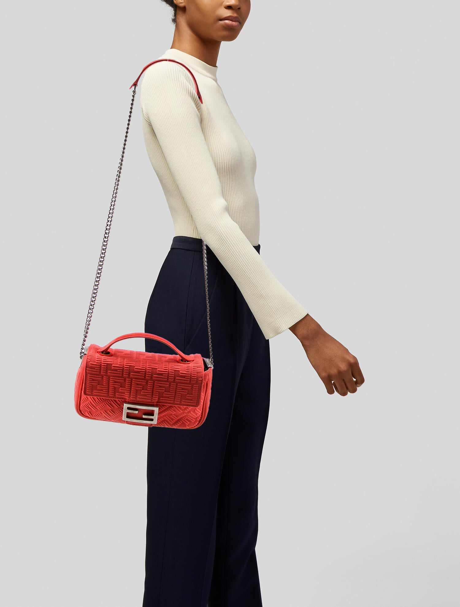 Fendi Midi Logo Chain Baguette - Orange Shoulder Bags