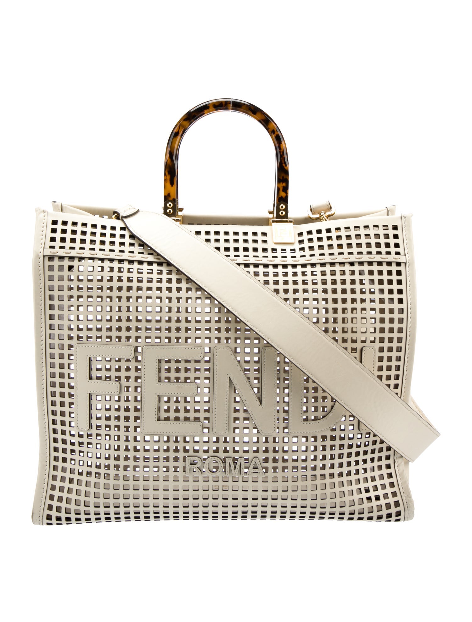 トートバッグ Fendi Large Shopper Fendi FF Logo Print Jacquard Fabric Leather Trimmed Shopper
