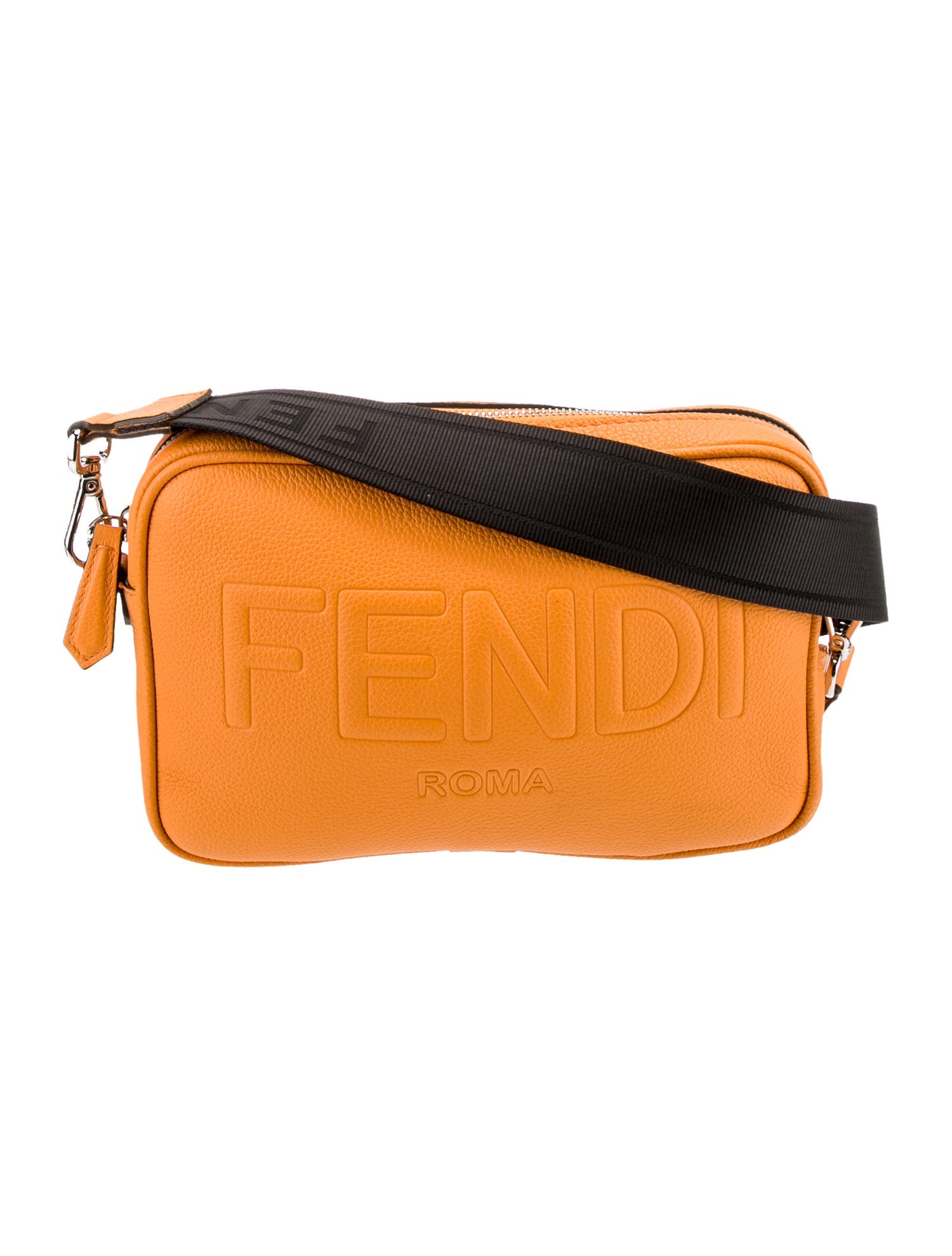 Fendi Roma Embossed Camera Case Medium Crossbody Bag Orange Crossbody Bags, Handbags