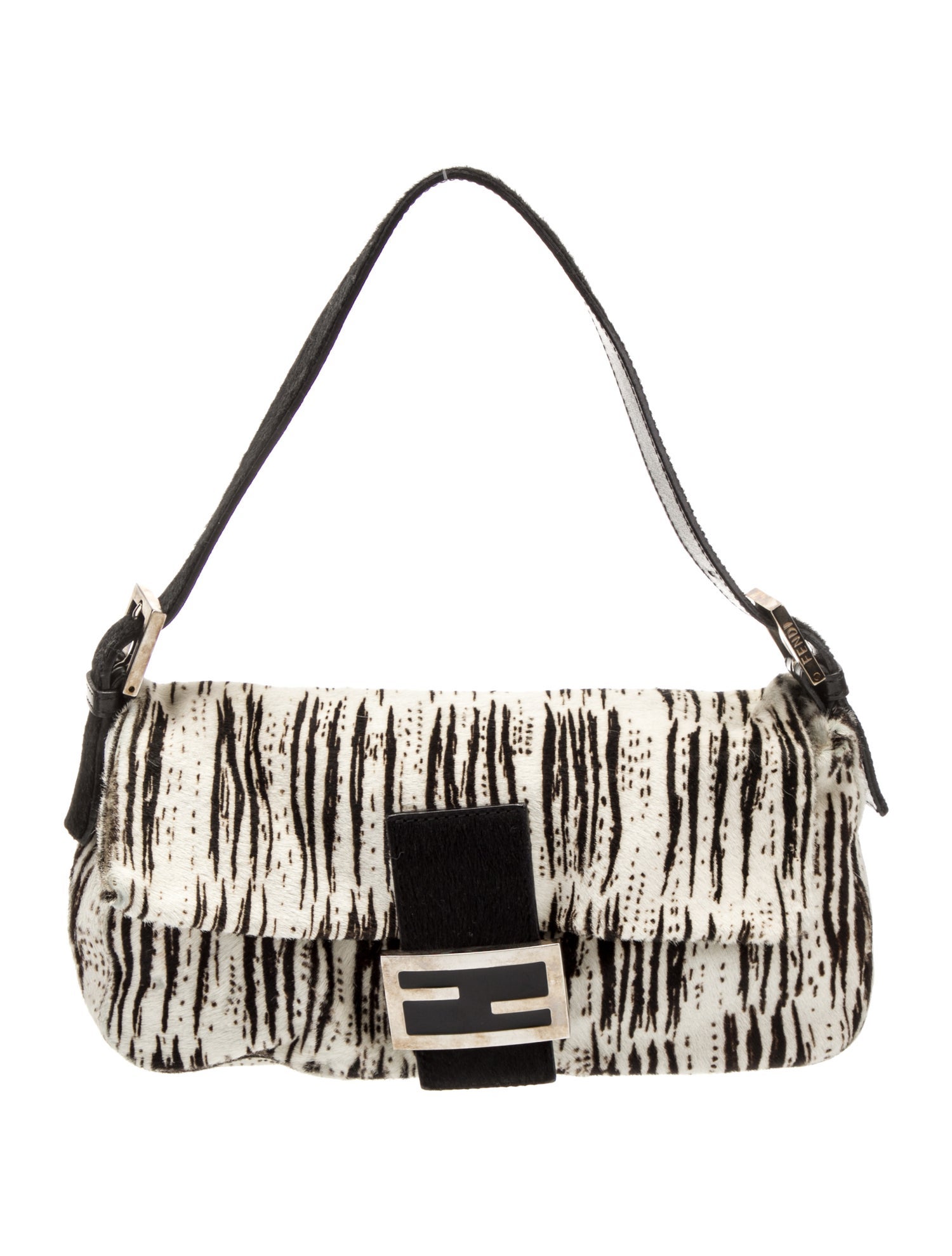 Fendi Pony Hair Baguette Neutrals Shoulder Bags, Handbags FEN300987