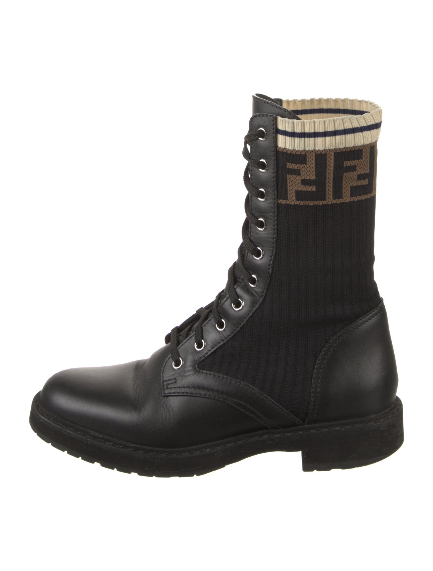 Fendi Zucca FF Logo Leather Combat Boots