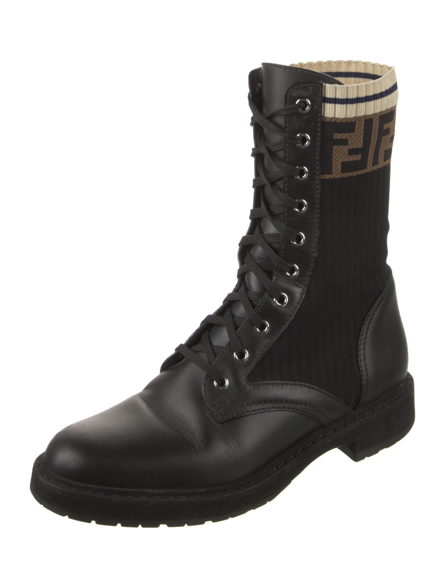 Fendi Zucca FF Logo Leather Combat Boots
