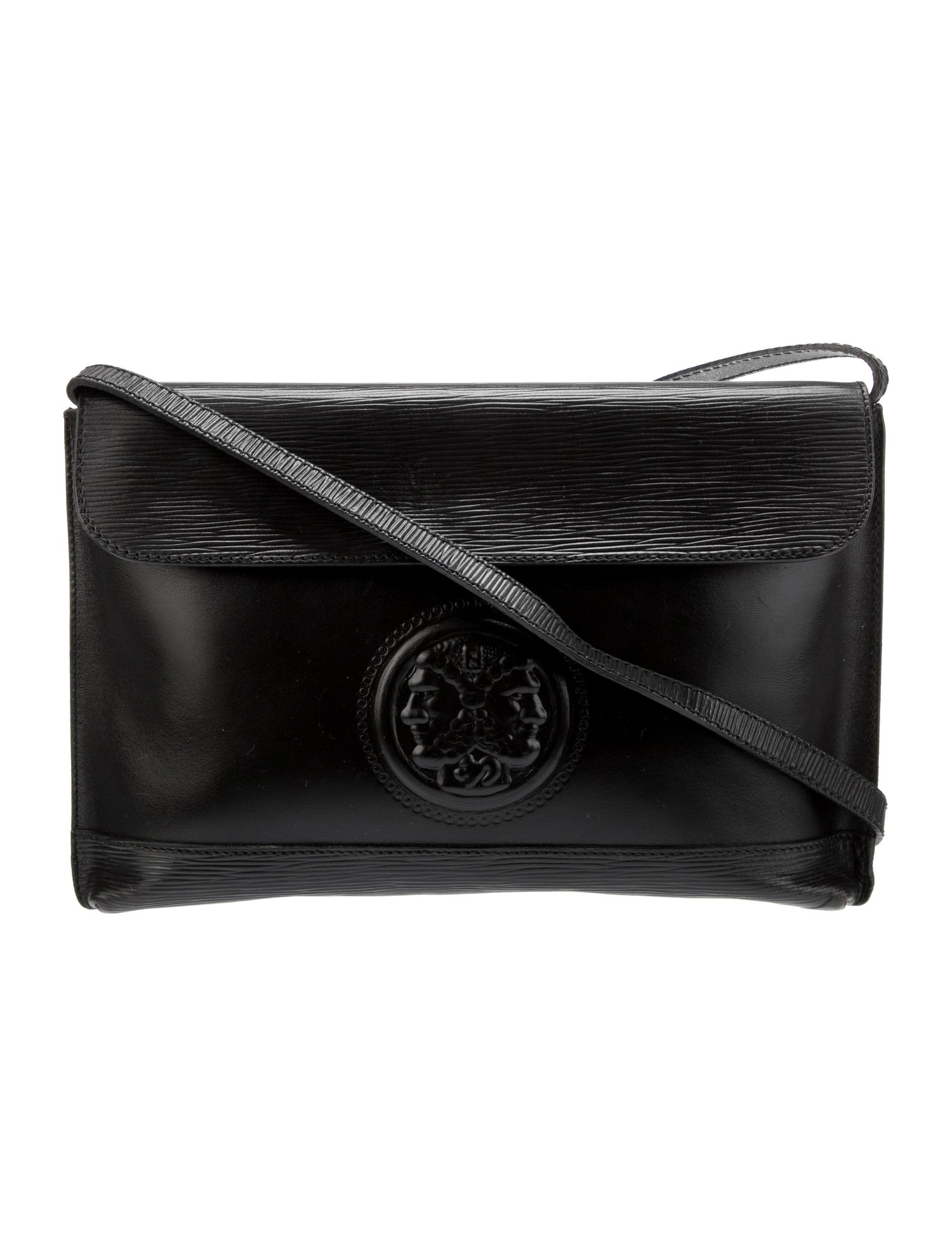 Fendi Embossed Janus Head Crossbody Bag Black Crossbody Bags