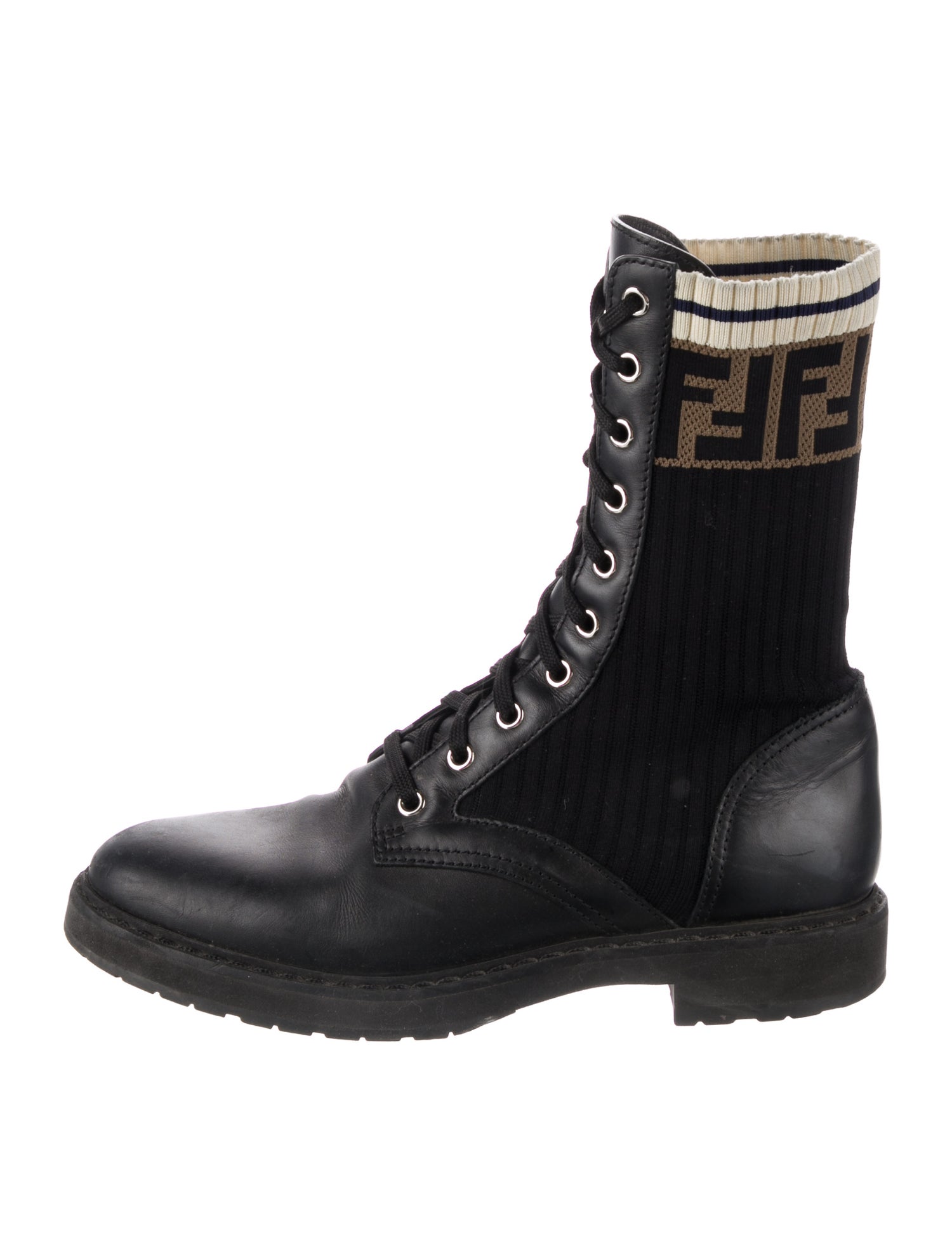 Fendi Zucca FF Logo Graphic Print Combat Boots