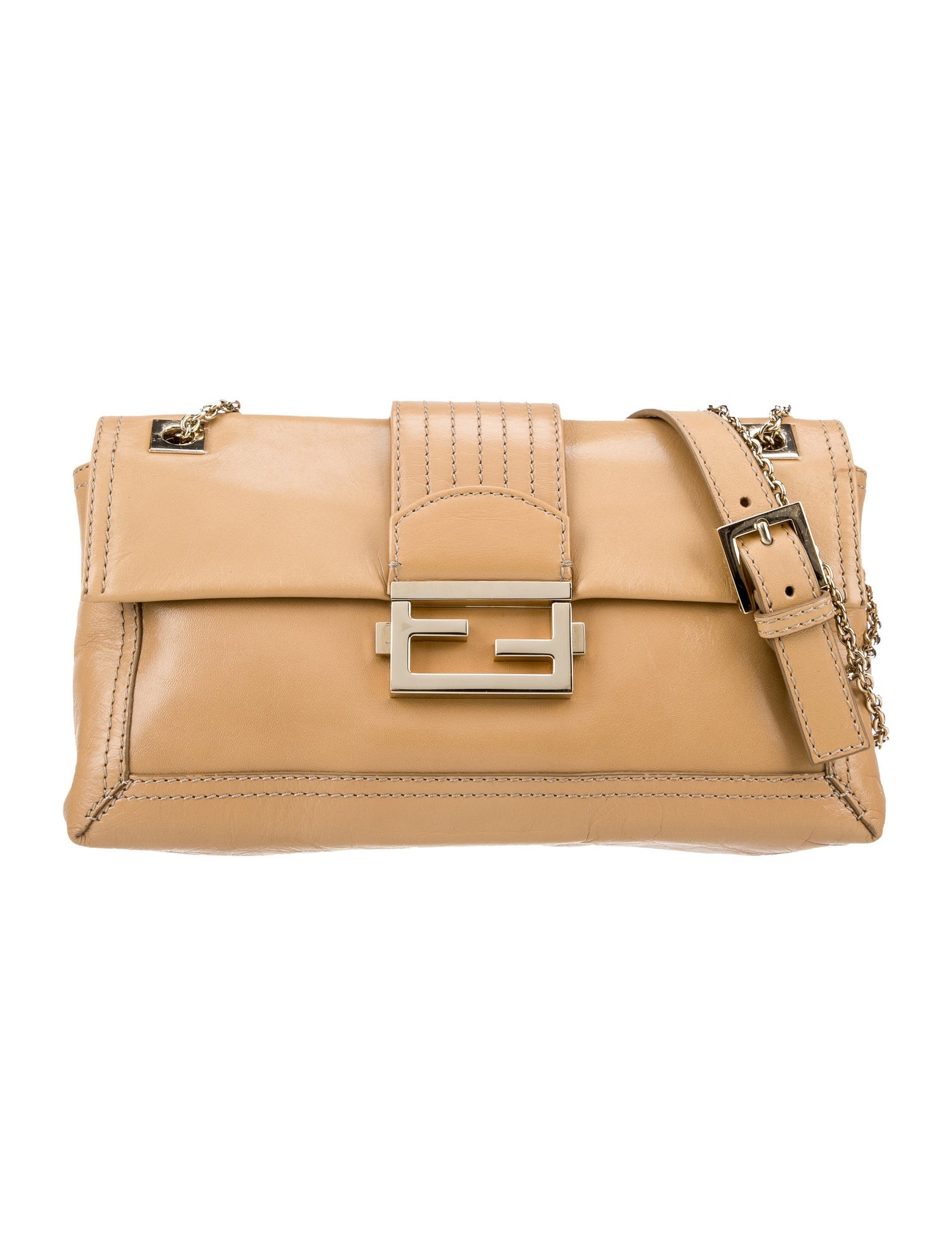 Fendi Leather Chain Baguette Bag - Neutrals Shoulder Bags