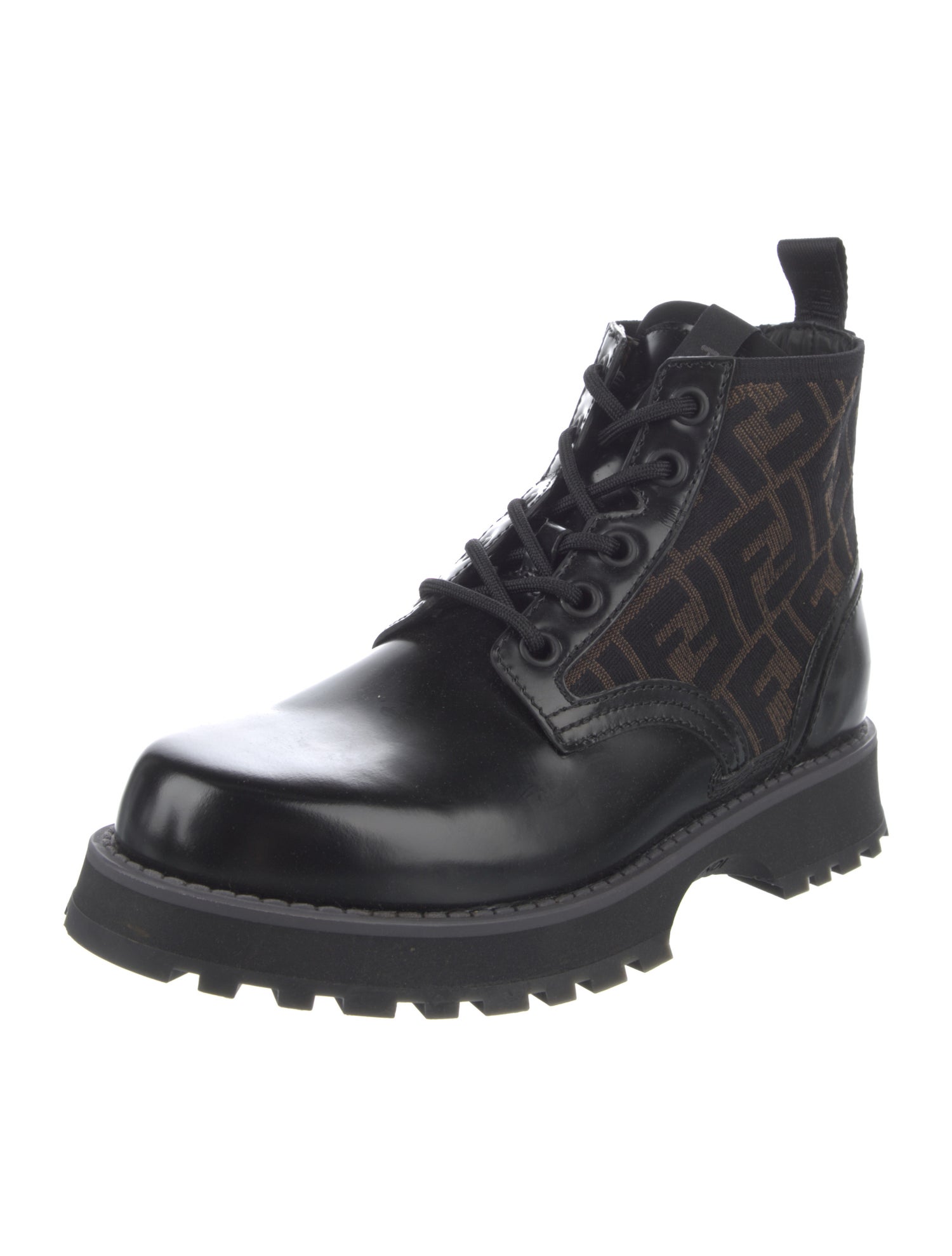Fendi Zucca FF Logo Leather Combat Boots
