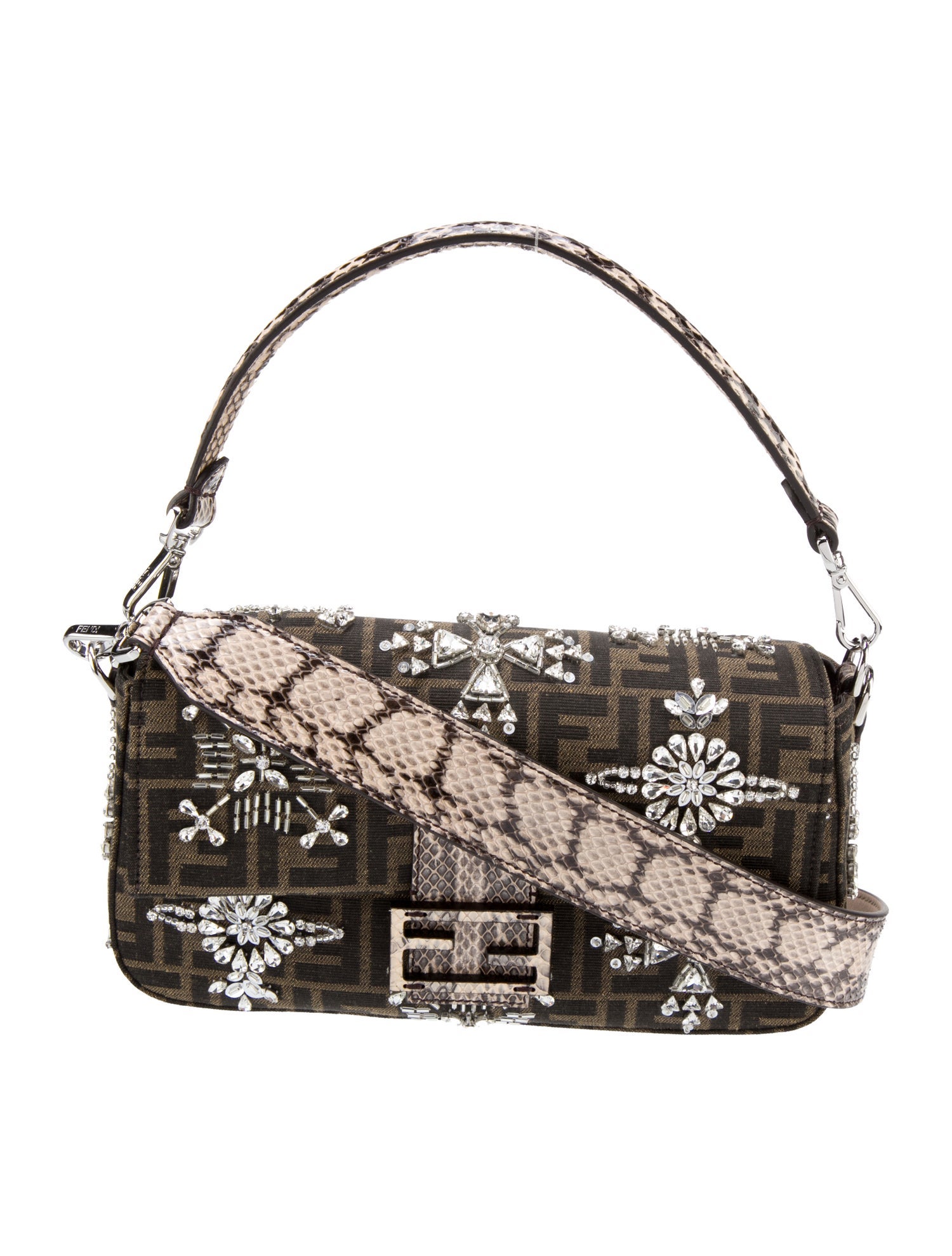 Fendi 2000 Reedition Zucca Strass Crystal Embellished Baguette
