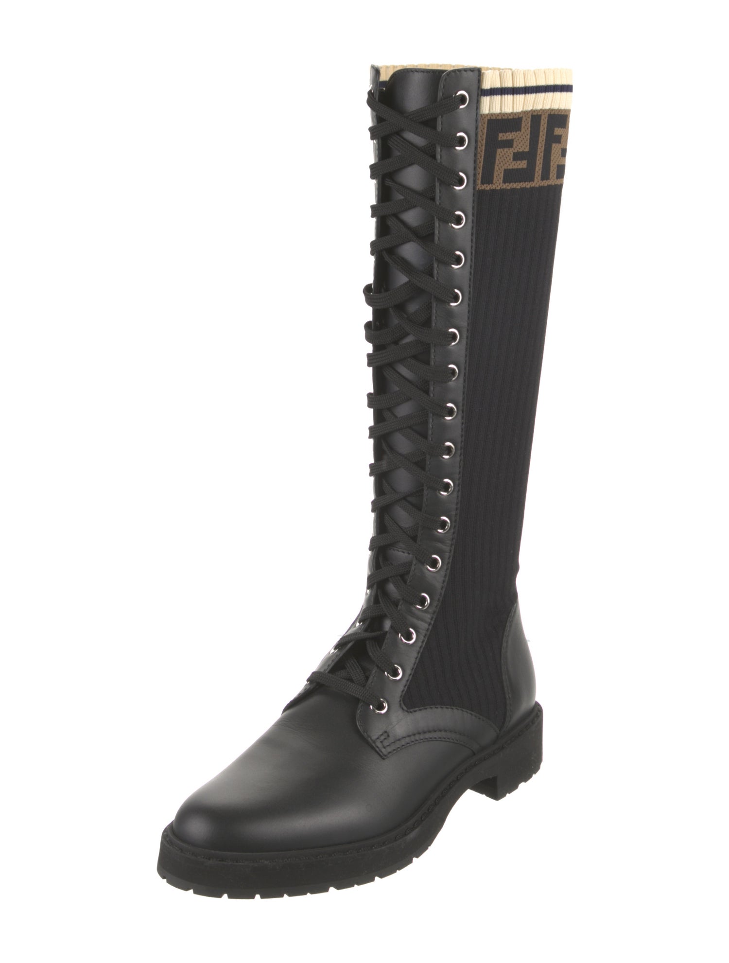 Fendi Zucca FF Logo Printed Combat Boots