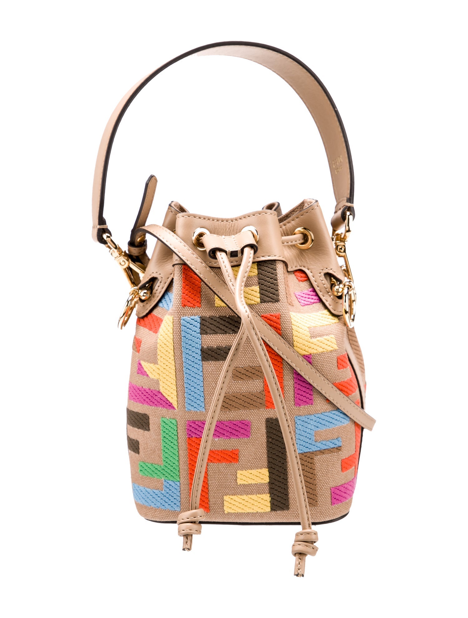 ショルダーバッグ・ポシェット Mon Tresor Canvas mini-bag with multicolour FF embroidery Fendi Mon Tresor Multicolor canvas mini-bag with FF