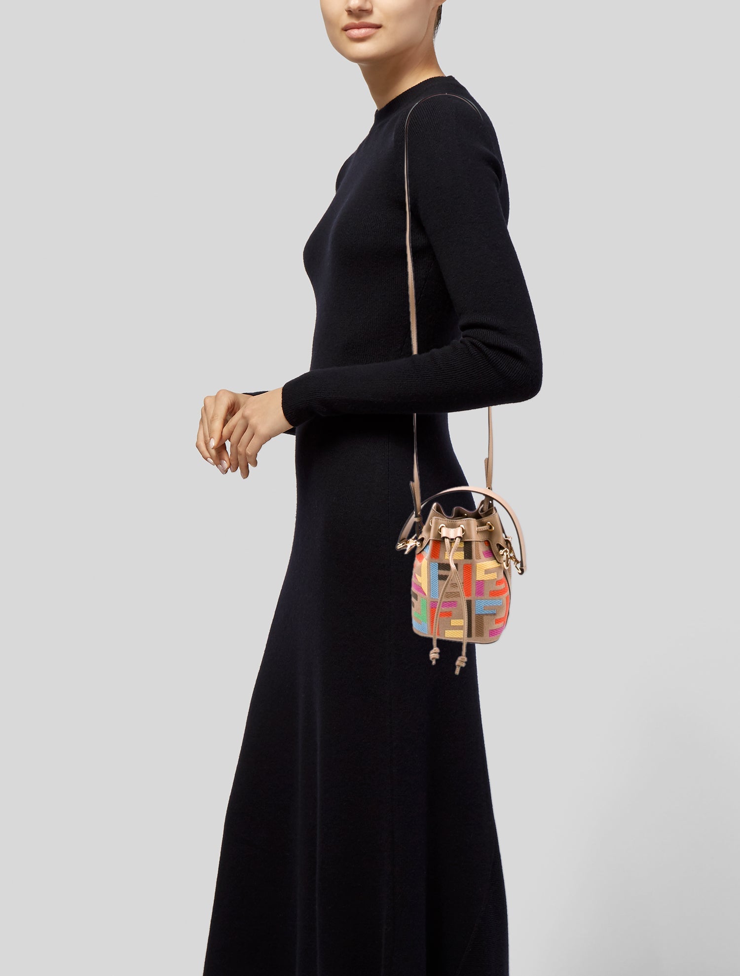 Fendi FF Multicolor Embroidered Mini Mon Tresor Bucket Bag