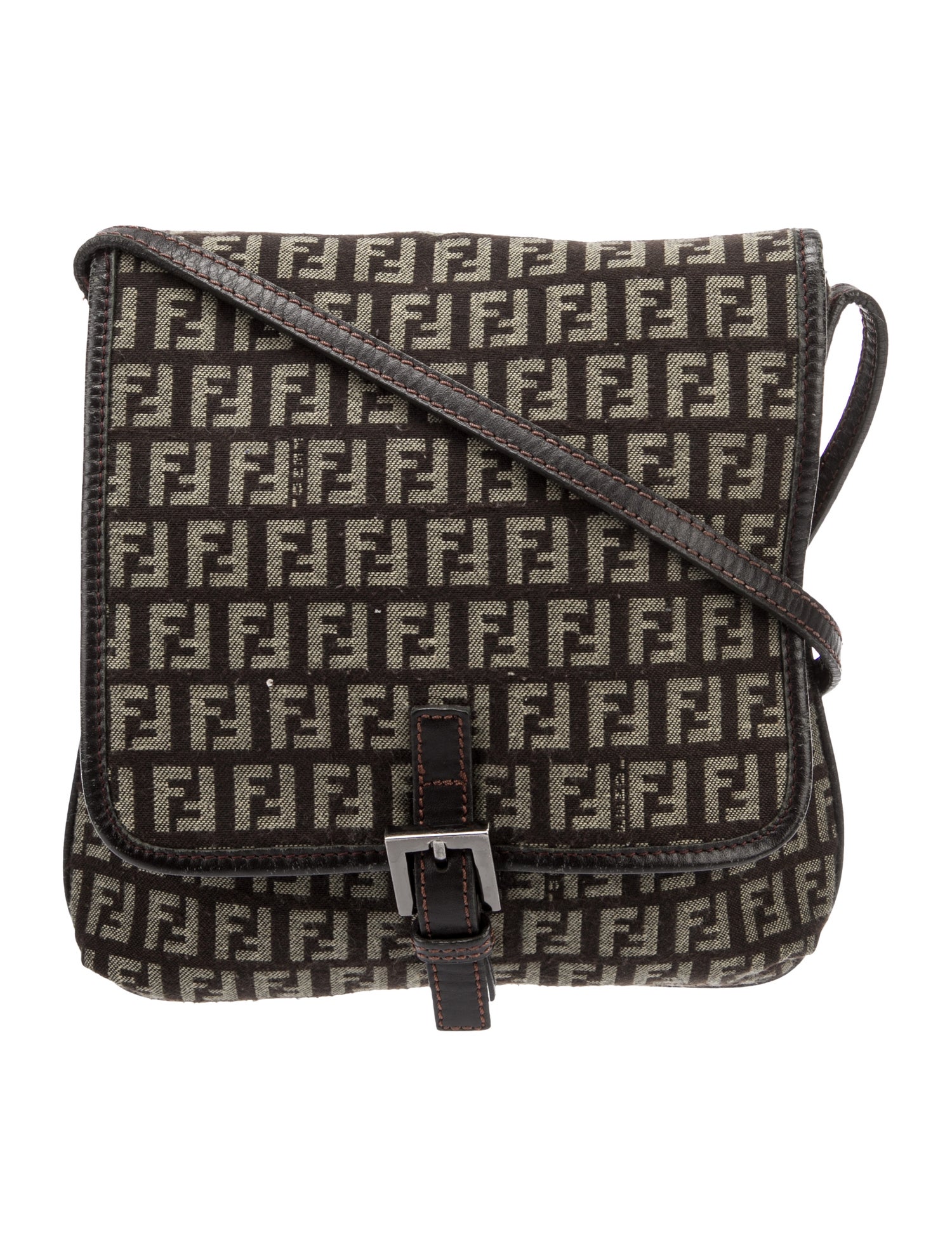 Fendi Leather-Trimmed Zucchino Crossbody Bag