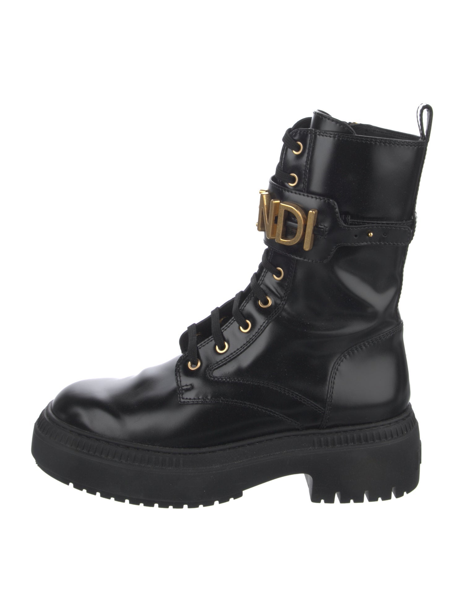 Fendi Zucca FF Logo Leather Combat Boots