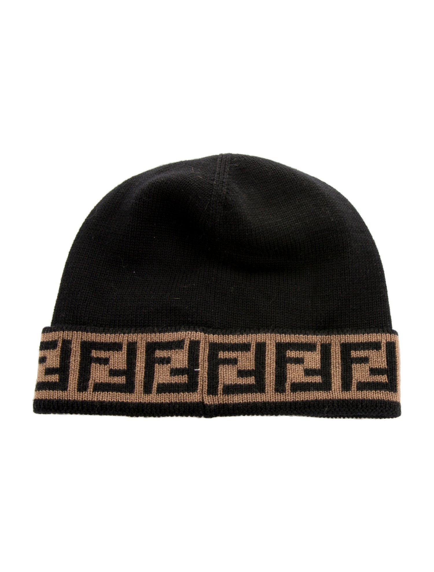 Fendi Zucca FF Knit Beanie - Black Hats, Accessories - FEN330241
