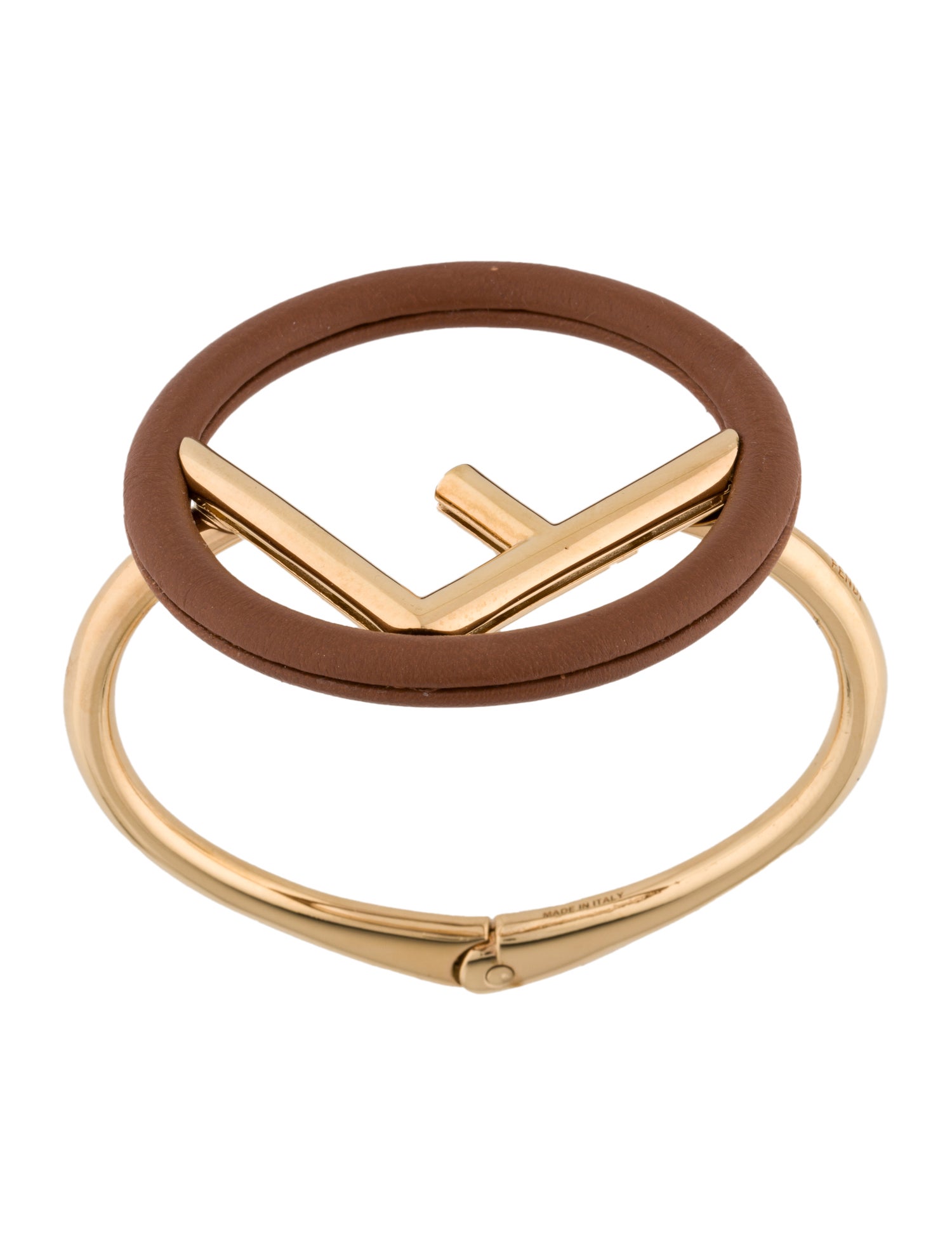 Fendi Leather 'F' Is Fendi Bangle Bracelet - Brown Bangle