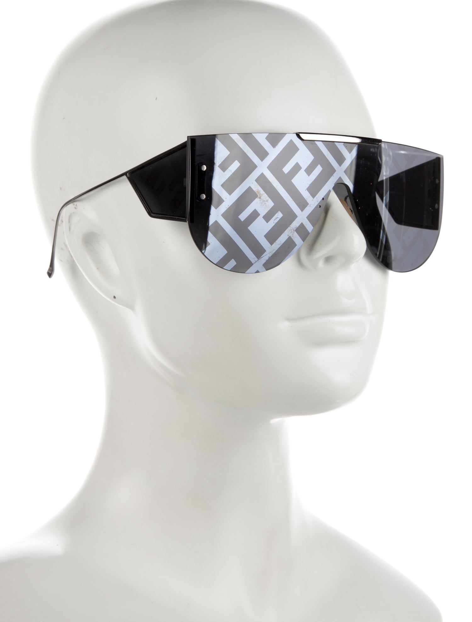 Fendi Zucca FF Logo Shield Sunglasses - Black Sunglasses