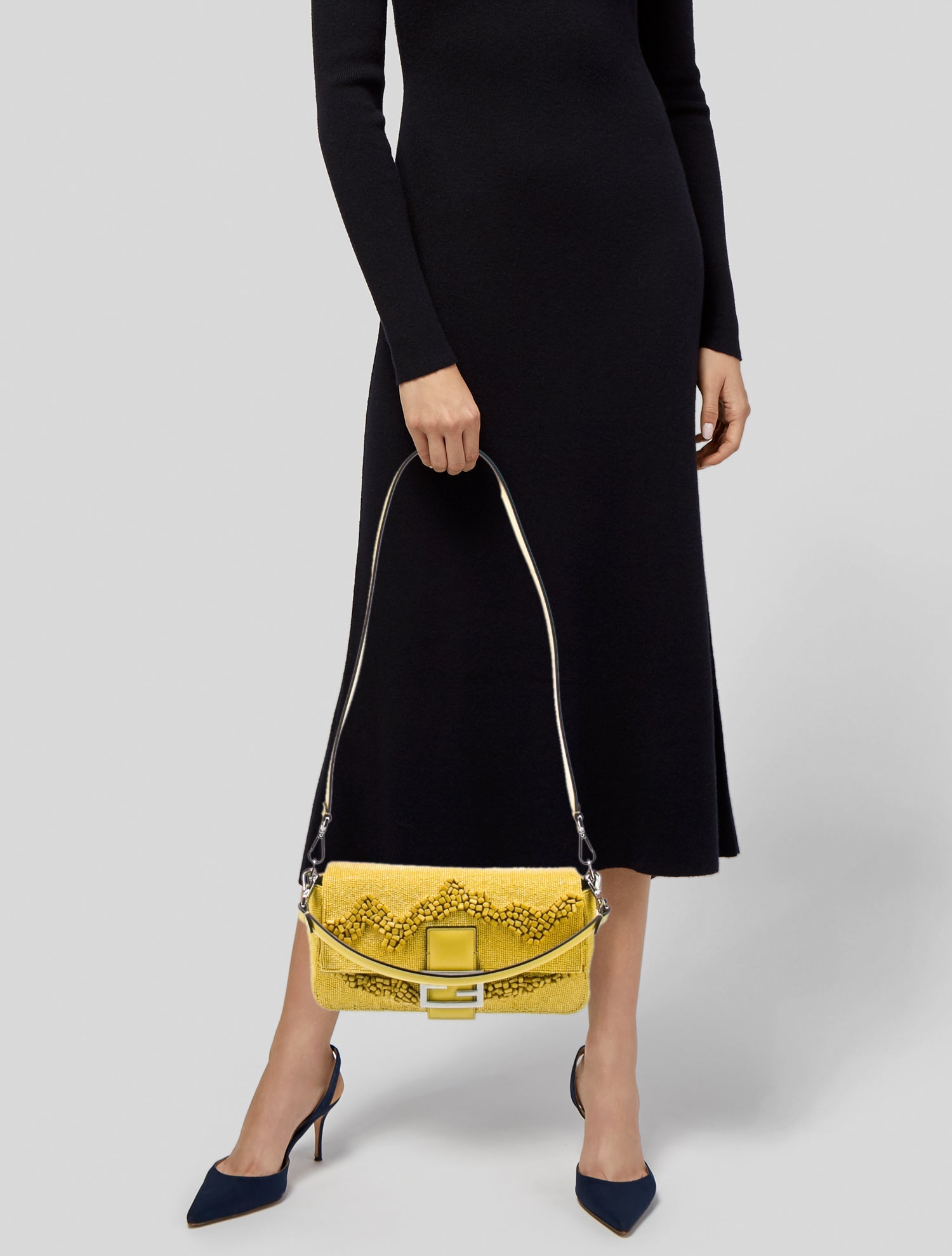 Fendi Beaded Rolling Stone Baguette - Yellow Handle Bags, Handbags