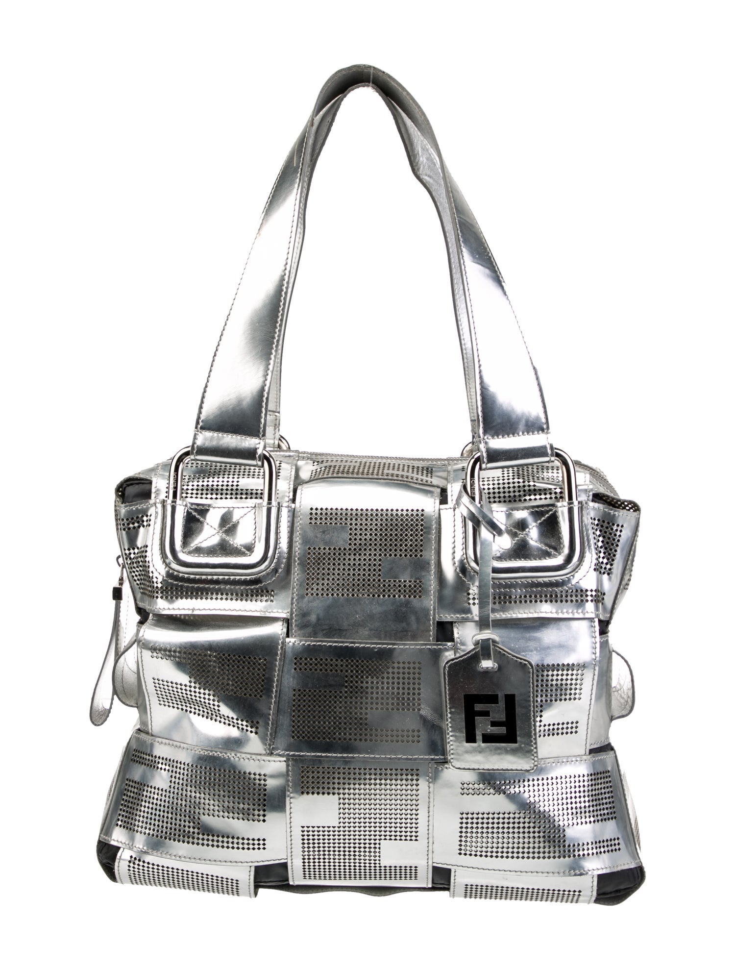 Fendi Patent Leather Crossword Vintage Metallic Totes Handbags