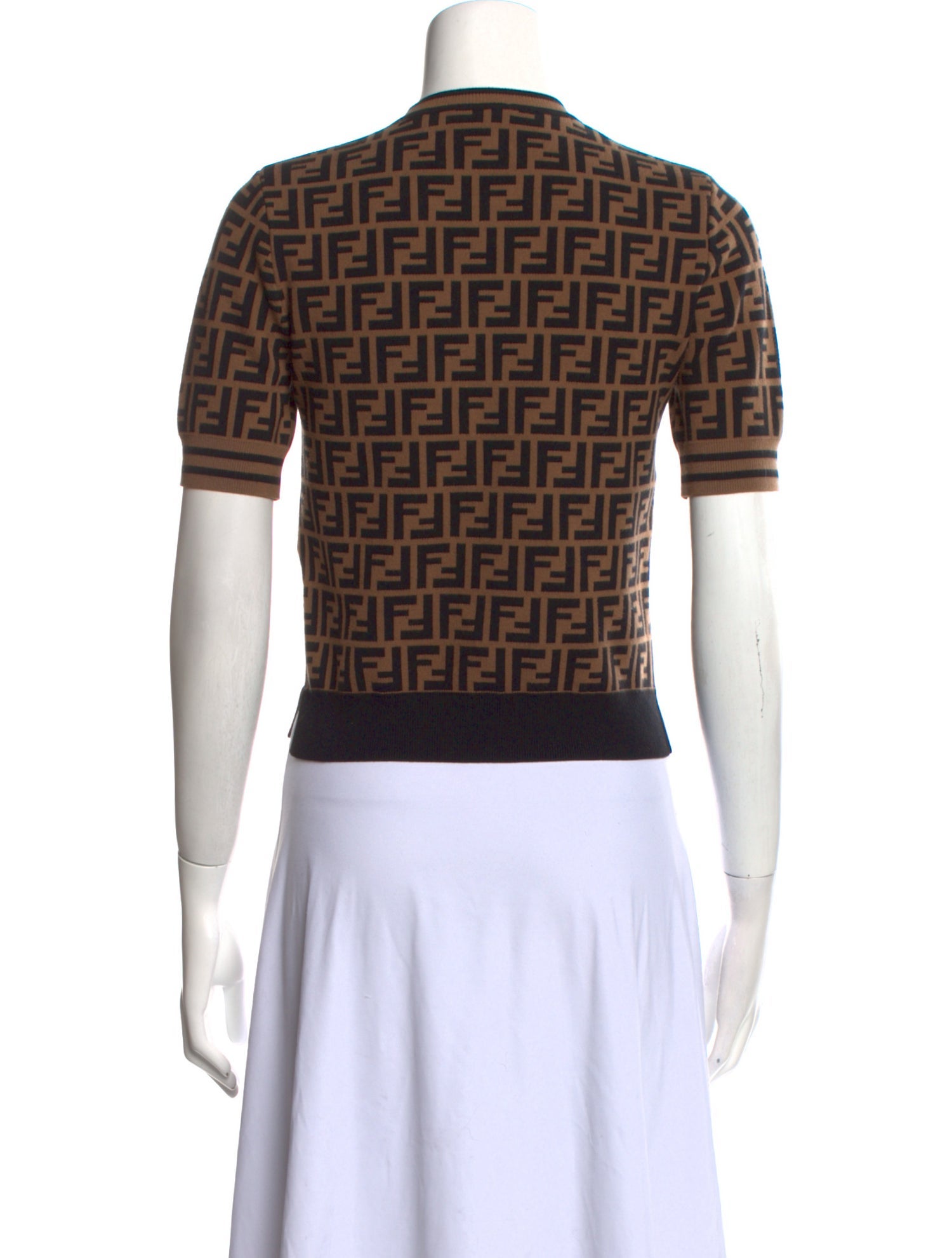 Fendi Printed Crew Neck Sweater - Neutrals Knitwear, Clothing