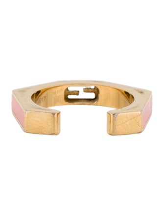 Fendi Enamel Logo Baguette Hexagon Band Ring