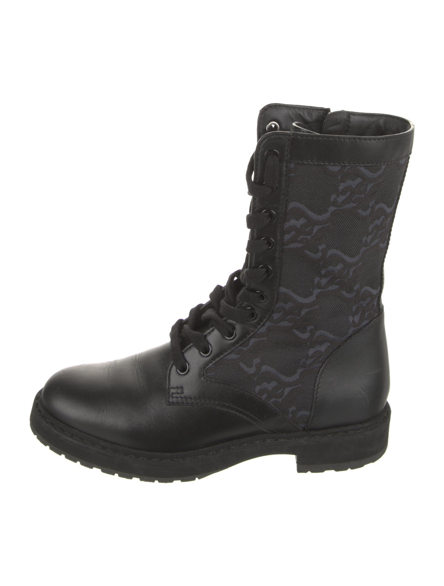 Fendi Leather Printed Combat Boots