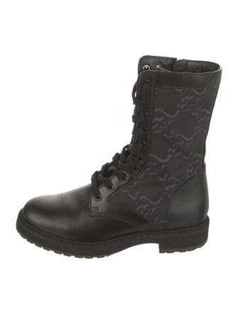 Fendi Leather Printed Combat Boots