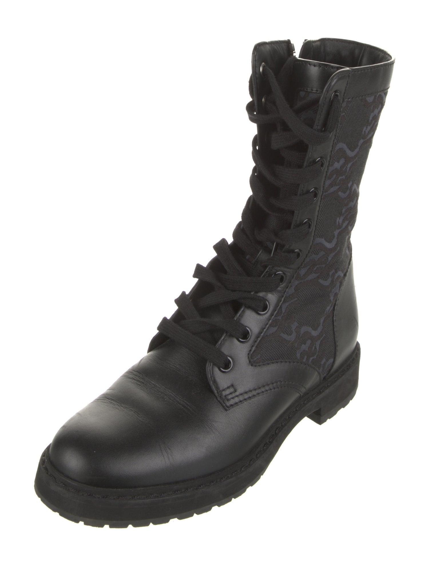 Fendi Leather Printed Combat Boots