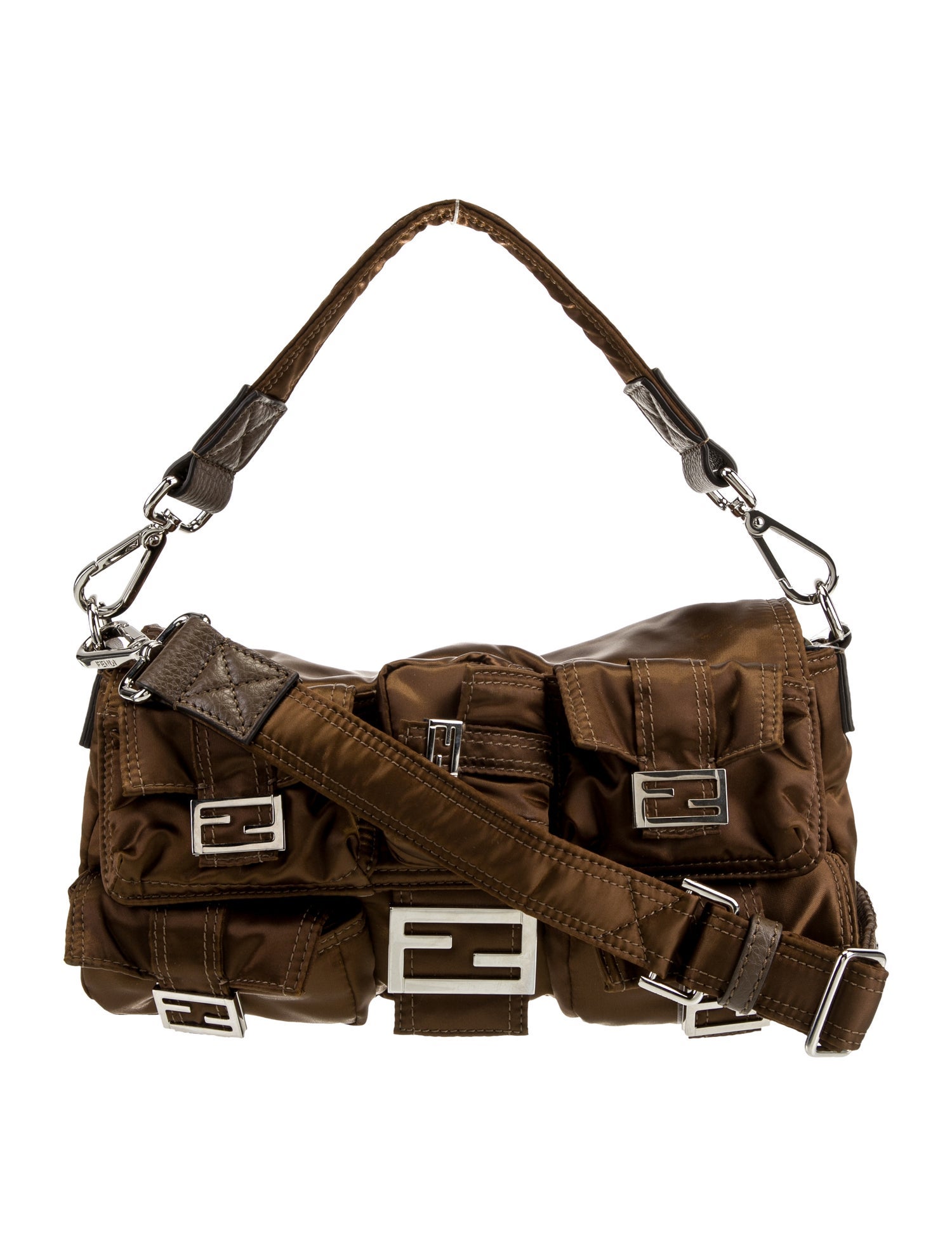 Fendi Nylon Multipocket Baguette 2022 - Brown Handle Bags