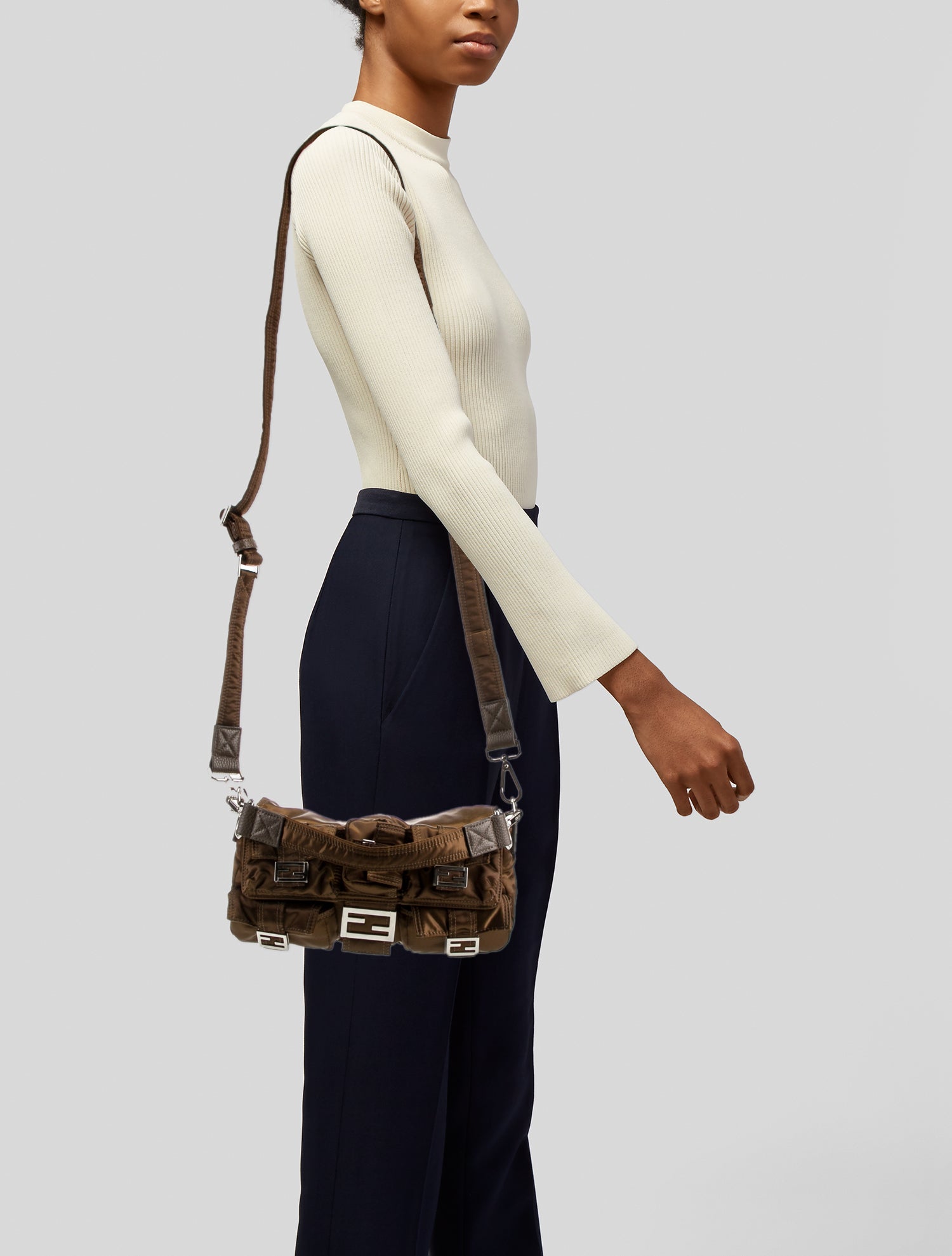 Fendi Nylon Multipocket Baguette 2022 - Brown Handle Bags