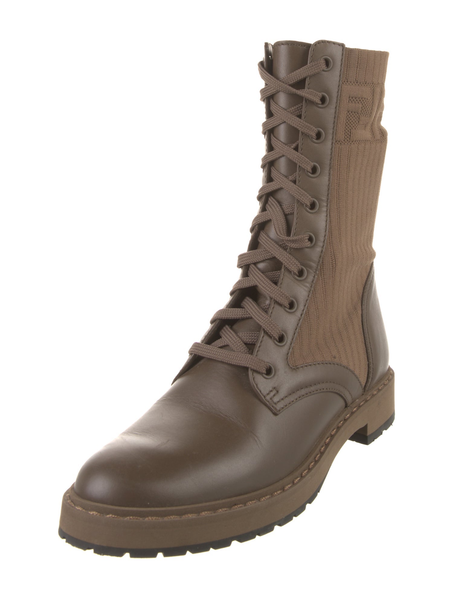 Fendi Zucca FF Logo Colorblock Pattern Combat Boots