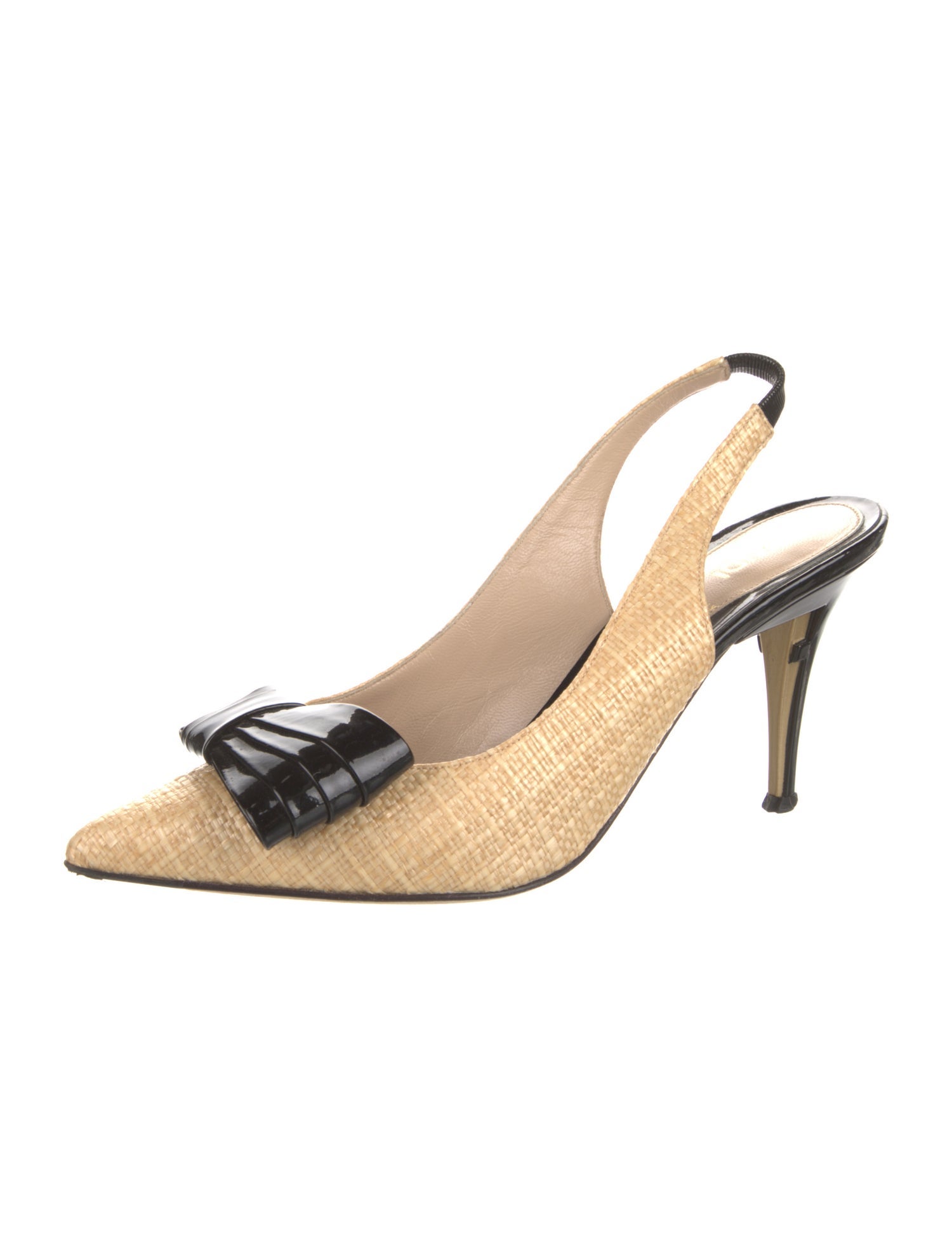 Fendi Raffia Colorblock Pattern Slingback Pumps