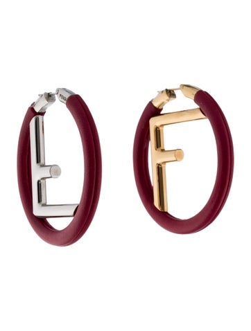 Fendi Hoop Leather 'F is Fendi' Two-Tone Earrings