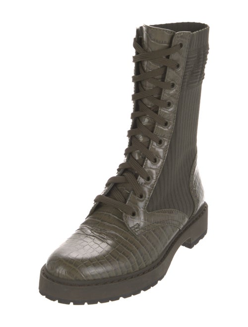 Fendi Embossed Leather Animal Print Combat Boots